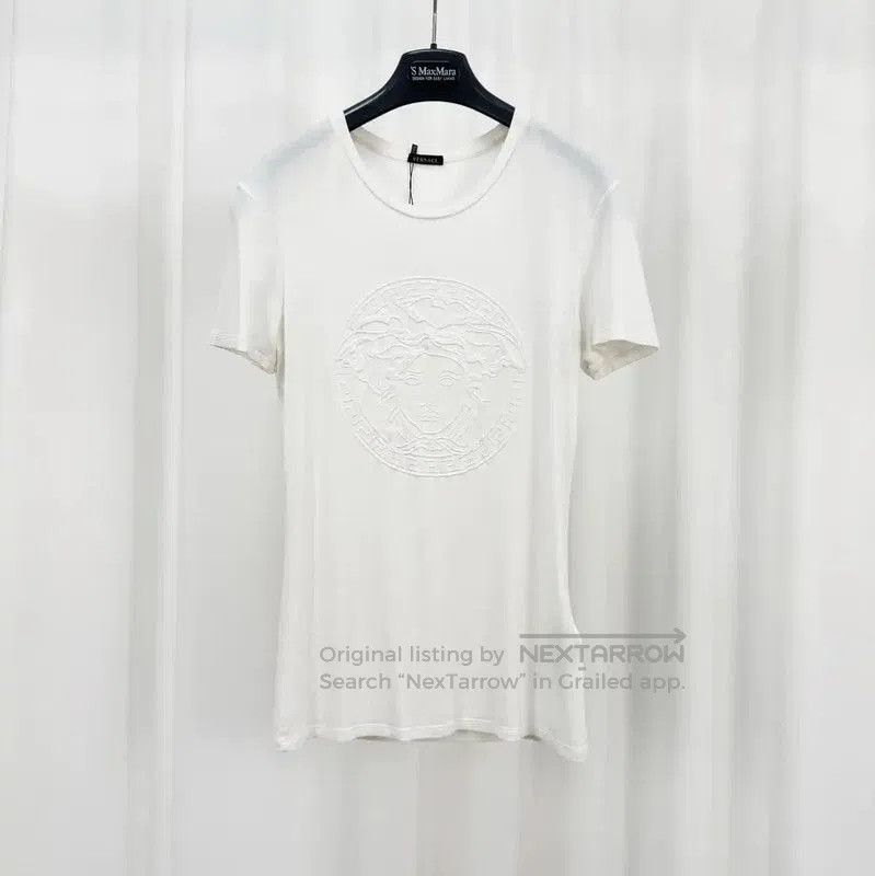 Versace Versace White Cotton Embroidered Medusa T-Shirt . Size L / US 10 / IT 46 - 1 Thumbnail