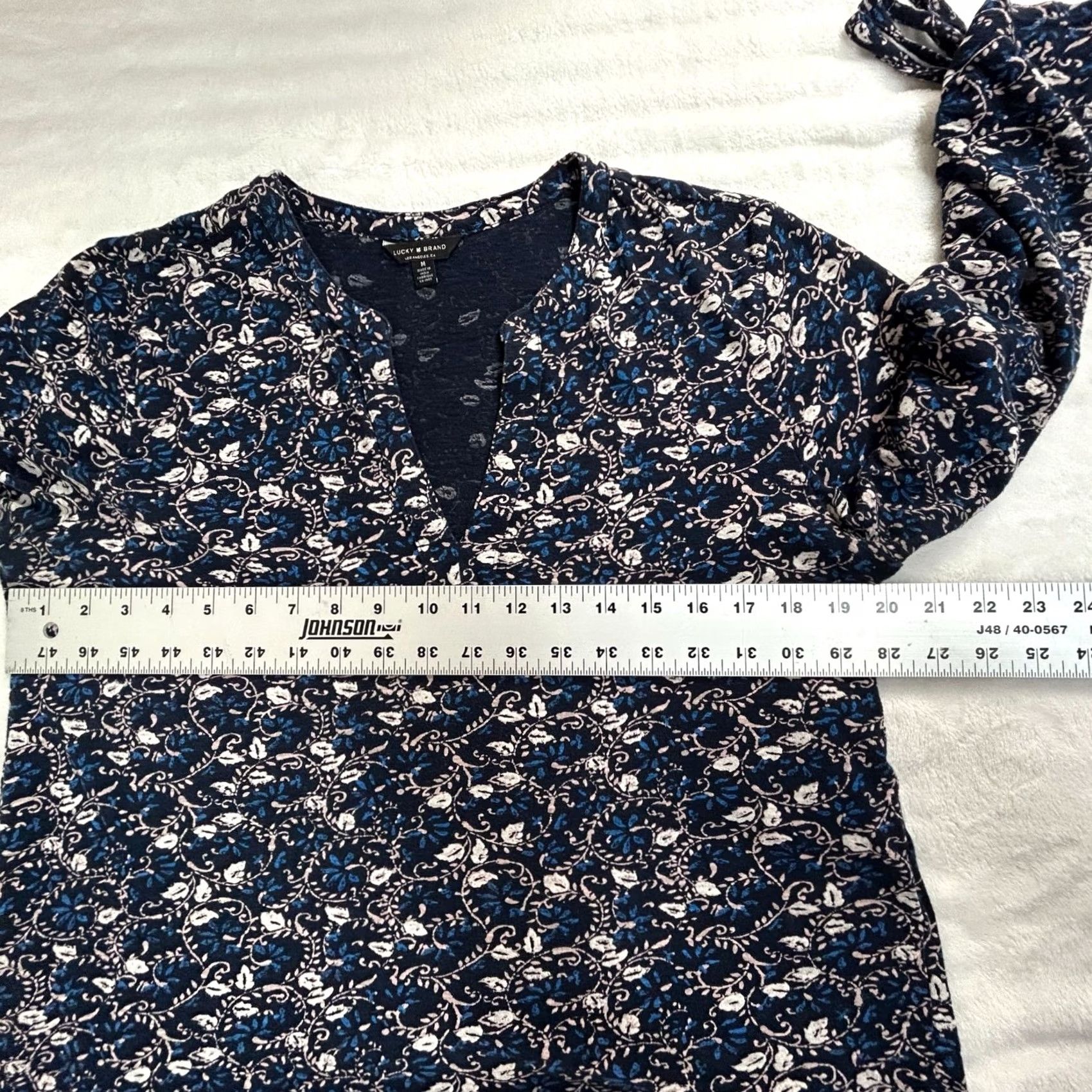 Lucky Brand Lucky Brand Womens Floral Long Sleeve Split Neck Top M Navy Blue Casual Size M / US 6-8 / IT 42-44 - 6 Thumbnail