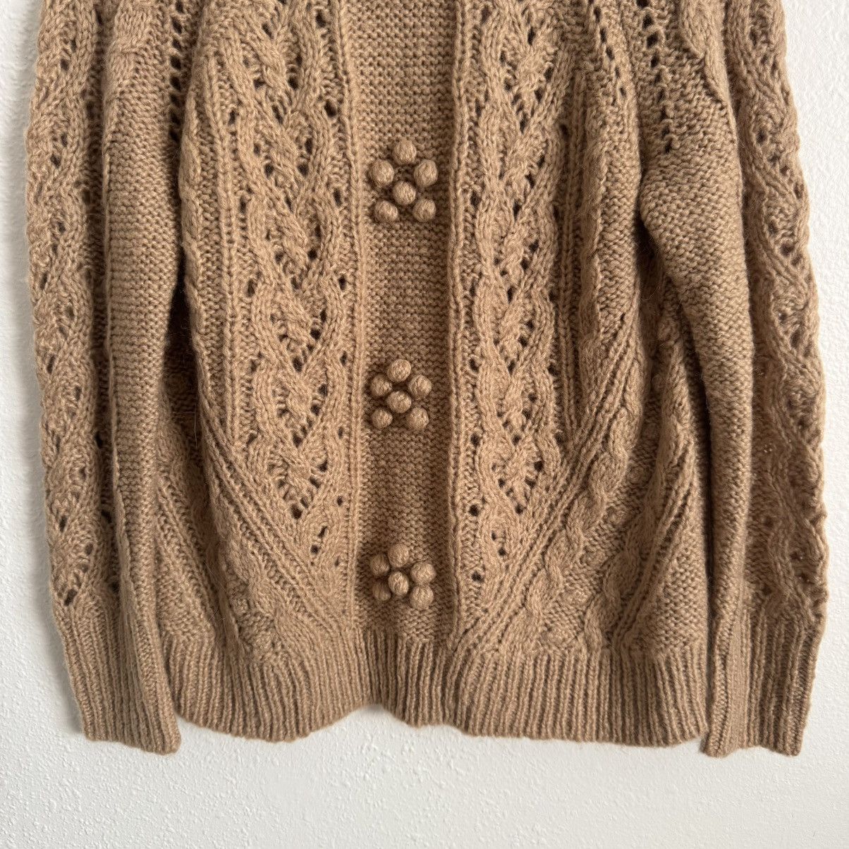 J.Crew J. CREW Brown Cable Knit Pointelle Popcorn Flowers Sweater Size S / US 4 / IT 40 - 7 Thumbnail