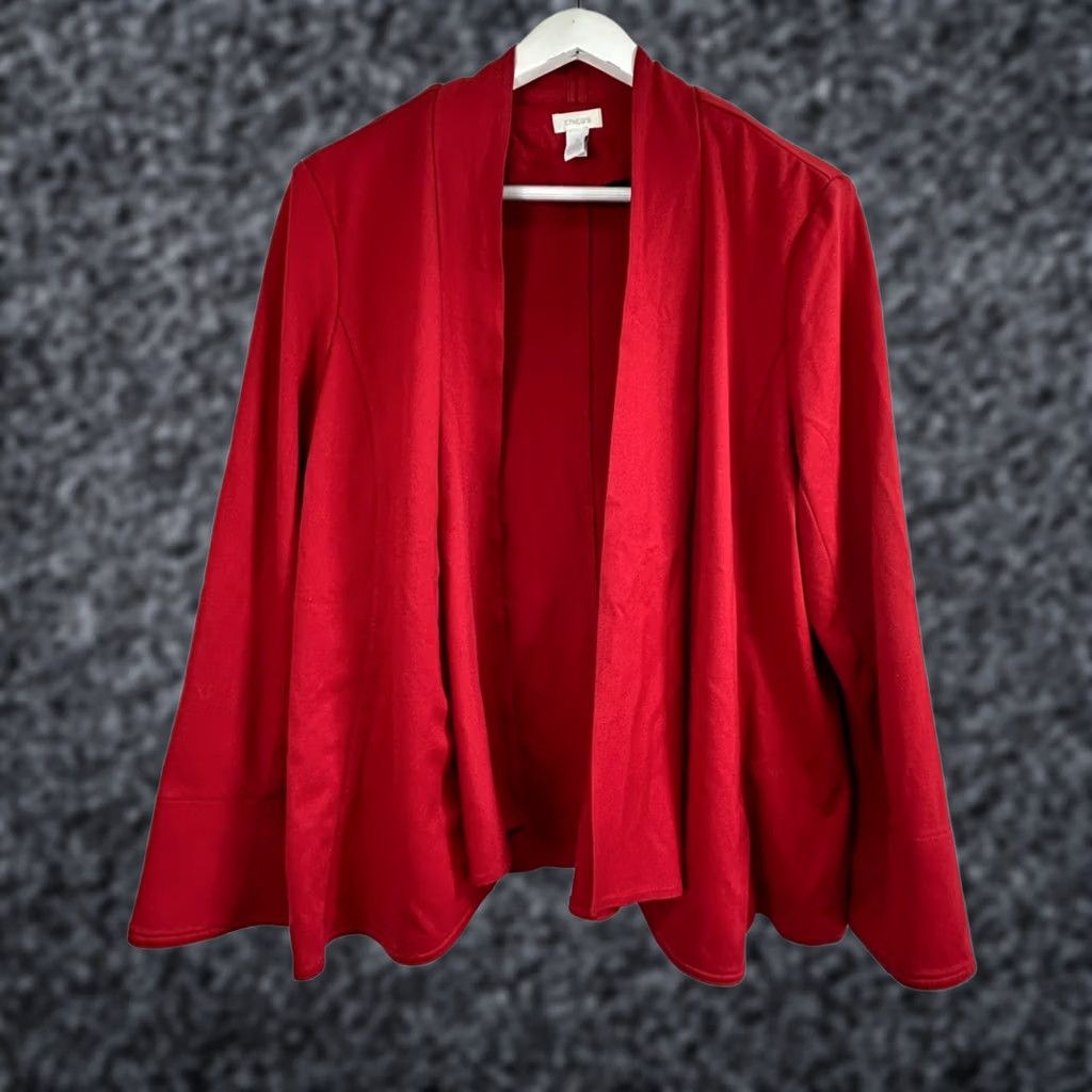 Vintage Chico's Womens Red Cardigan Blazer Sweater Size 3 Stretch Knit Open Drape Front Size XS / US 0-2 / IT 36-38 - 1 Thumbnail
