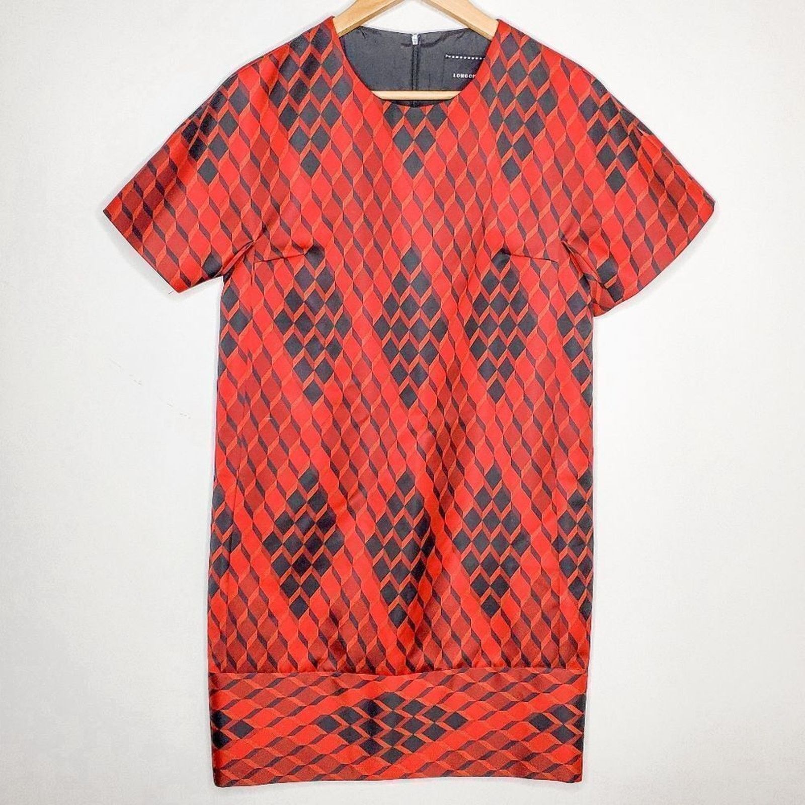 Longchamp Longchamp Red Black Diamond Print Sheath Shift Mini Dress M Size M / US 6-8 / IT 42-44 - 1 Thumbnail