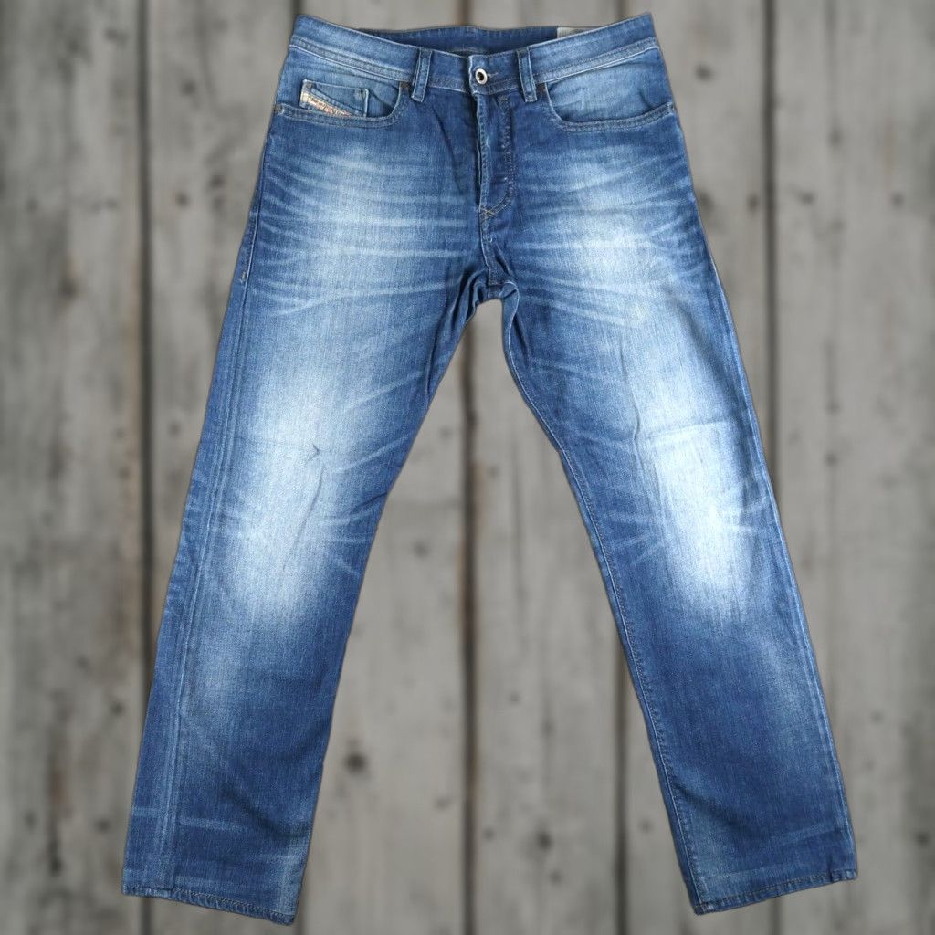 Diesel Buster Jeans Mens Regular Slim Tapered 29x27.5 Denim Cotton Blend Stretch Blue 5-Pocket Logo Distressed Jeans Mens
