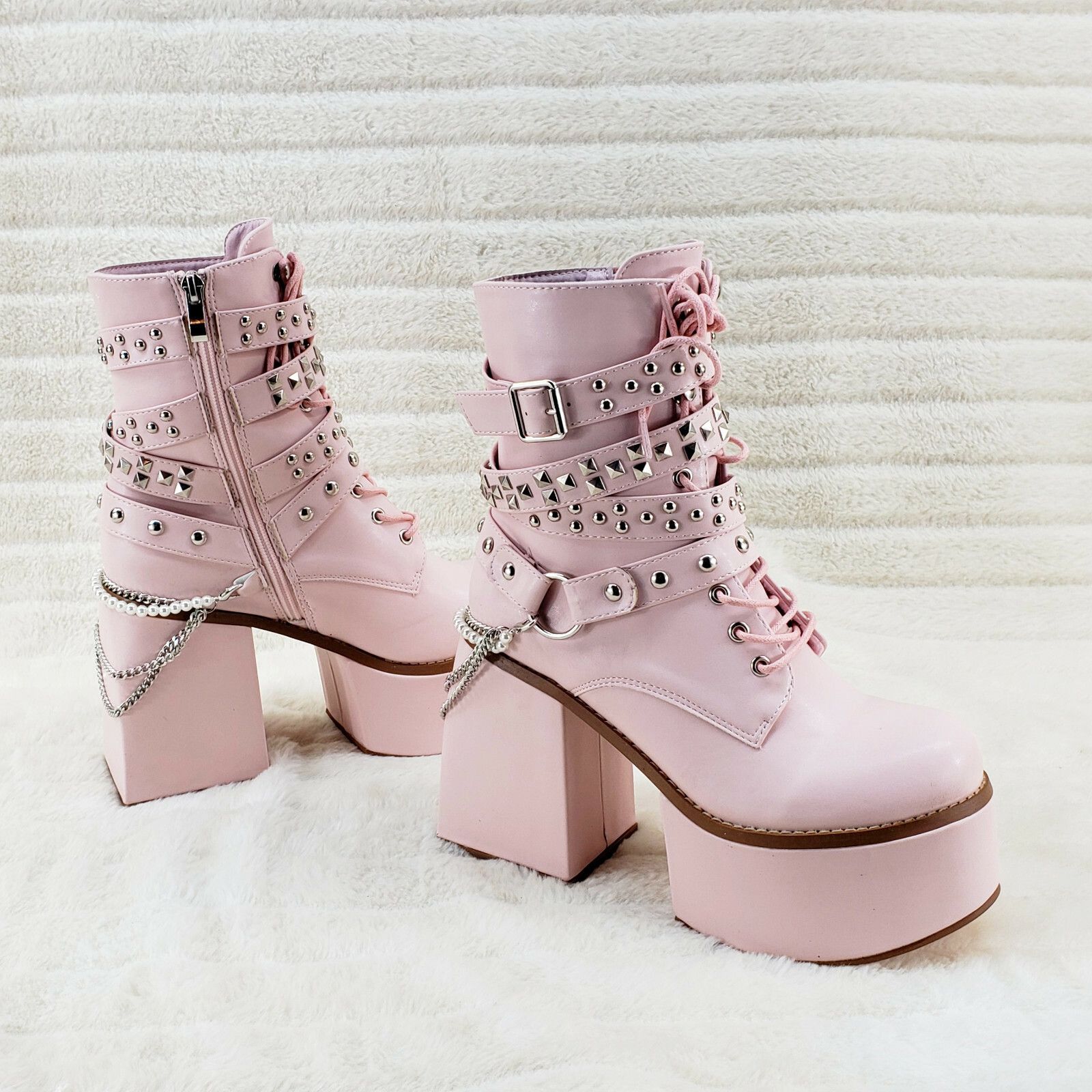 Other Ocho Baby Pink Ice Stud Strap Platform Chunky Block Heel Ank Size US 9 / IT 39 - 5 Thumbnail