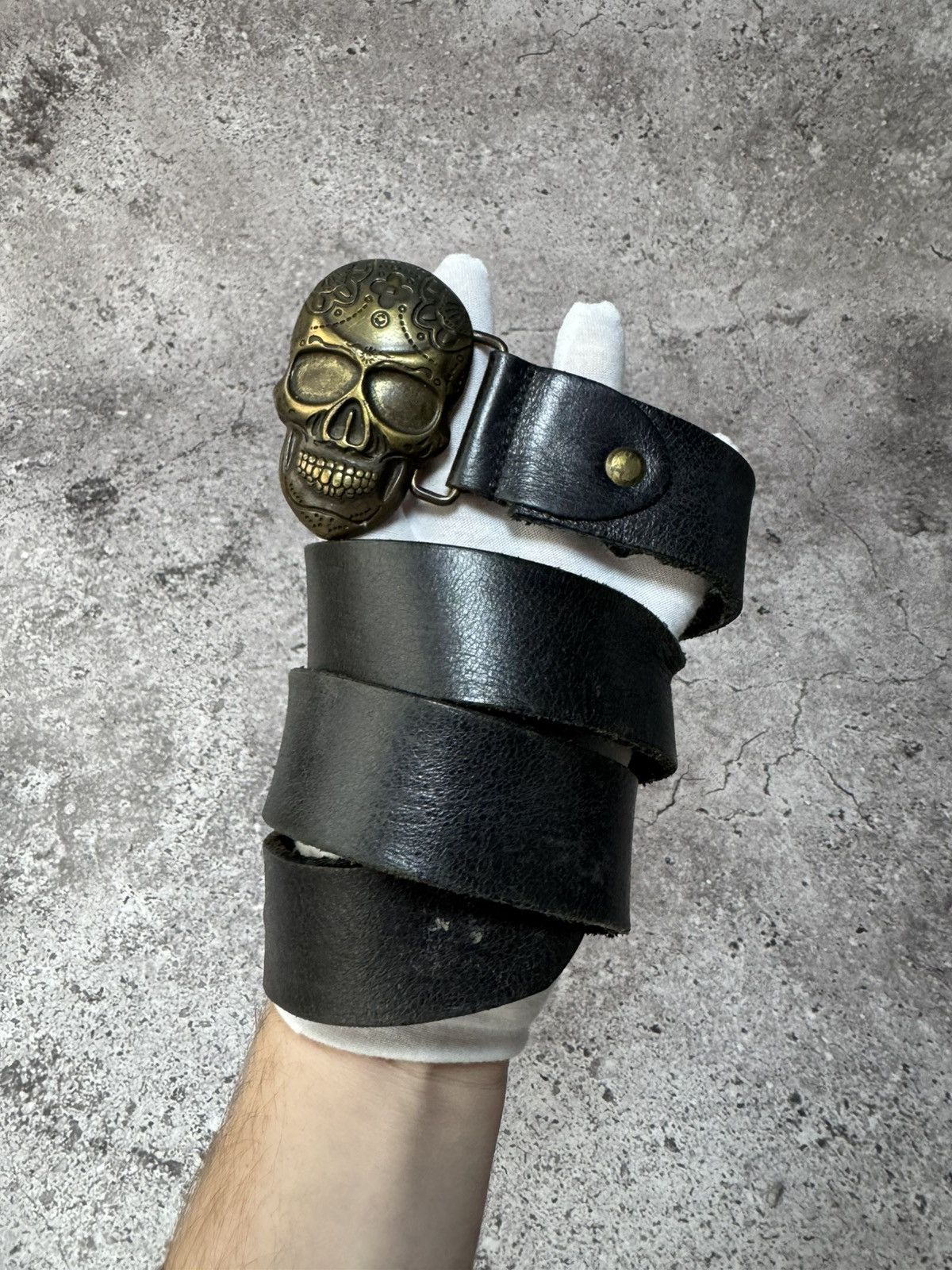 Japanese Brand × Vintage Skull Black Leather Mexico Belt Vintage Size ONE SIZE - 1 Thumbnail