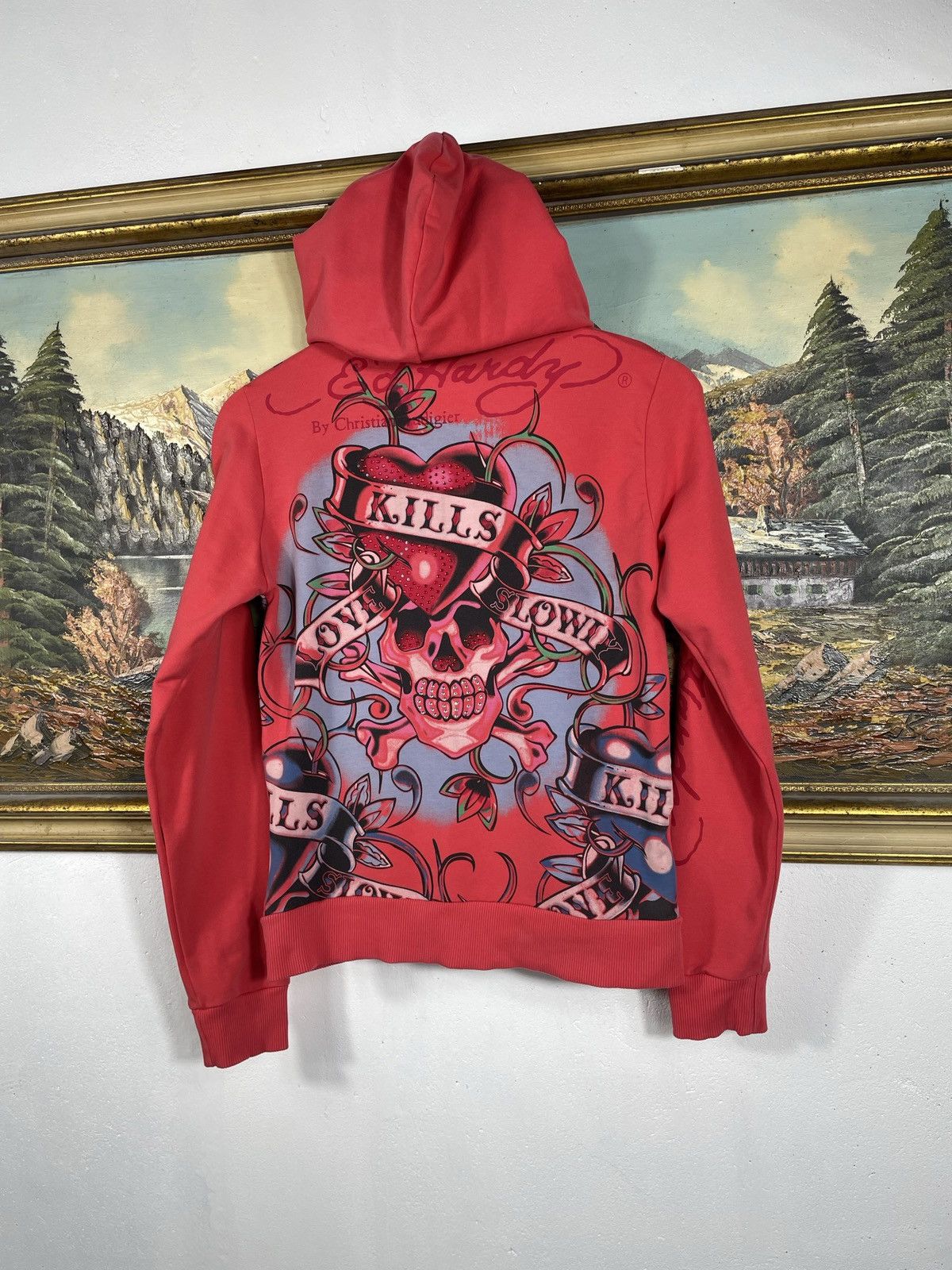 Christian Audigier × Ed Hardy × Vintage Ed Hardy Retro 00s Hoodie With Crystals Affliction Grunge Size US XXS / EU 40 - 7 Thumbnail