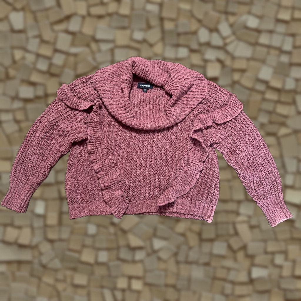 Express Express Sweater Women's Size XS Pink Turtleneck Ruffle Knit Pullover Size XS / US 0-2 / IT 36-38 - 1 Thumbnail