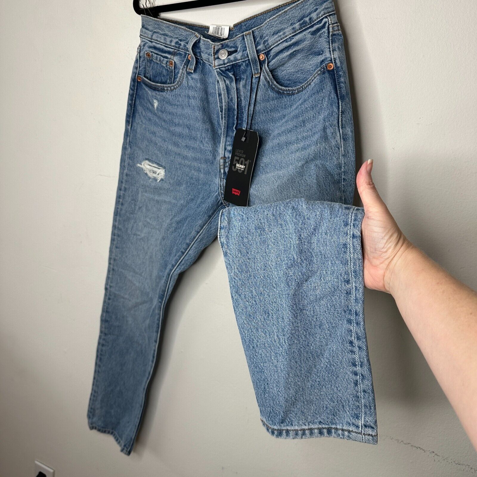 Lee NWT Lee 501 Skinny Non Stretch Distressed Button Jean 29 Size 29" - 3 Thumbnail