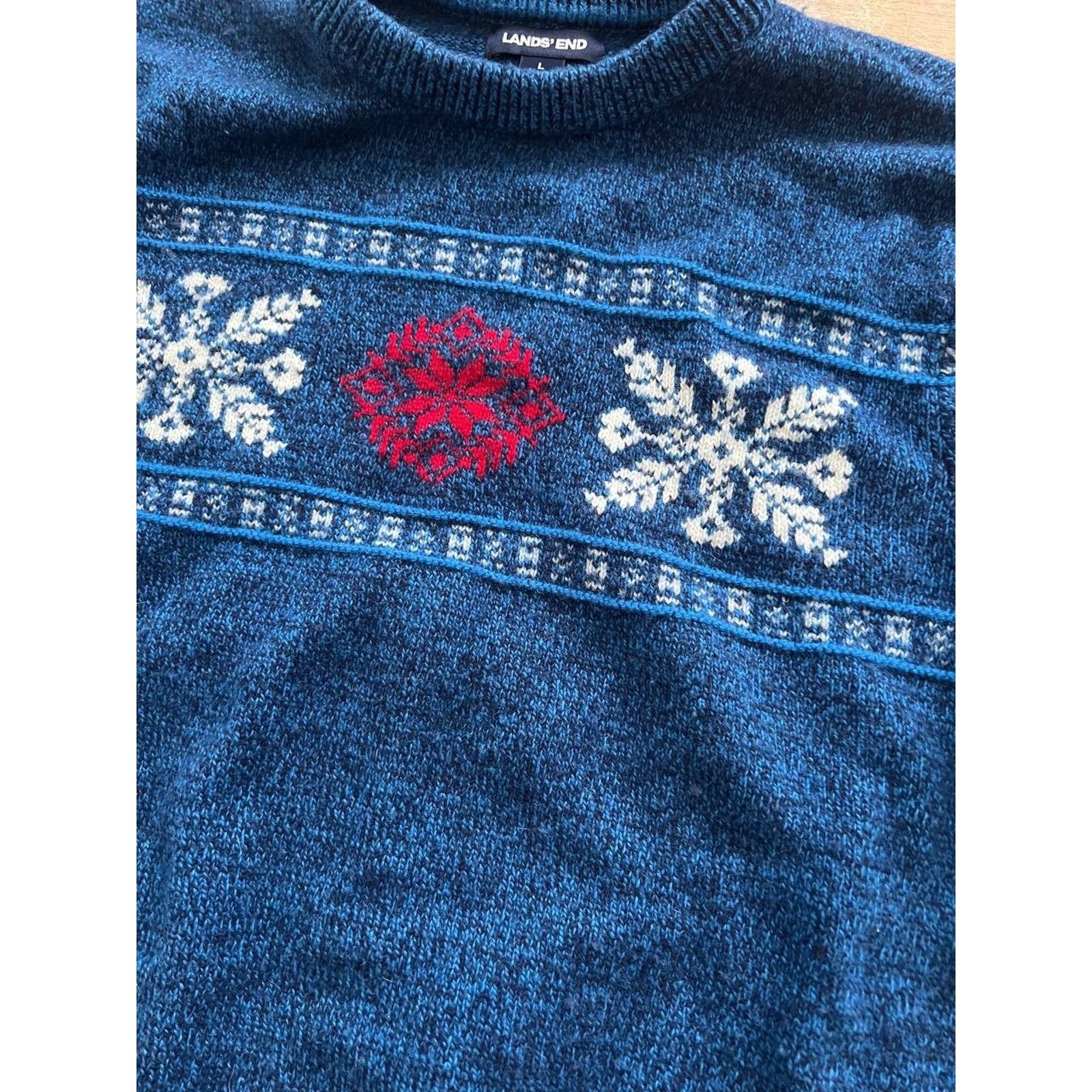 Lands' End Lands End Men’s Fair Isle winter Sweater Blue Sz L A001709 Size US L / EU 52-54 / 3 - 3 Thumbnail