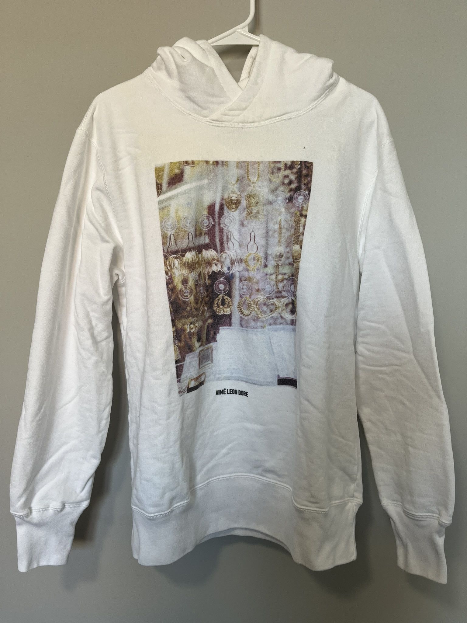 image of Aime Leon Dore Ultra 2015 Sample “Cuban Link” Graphic Hoodie in White, Men's (Size Medium)