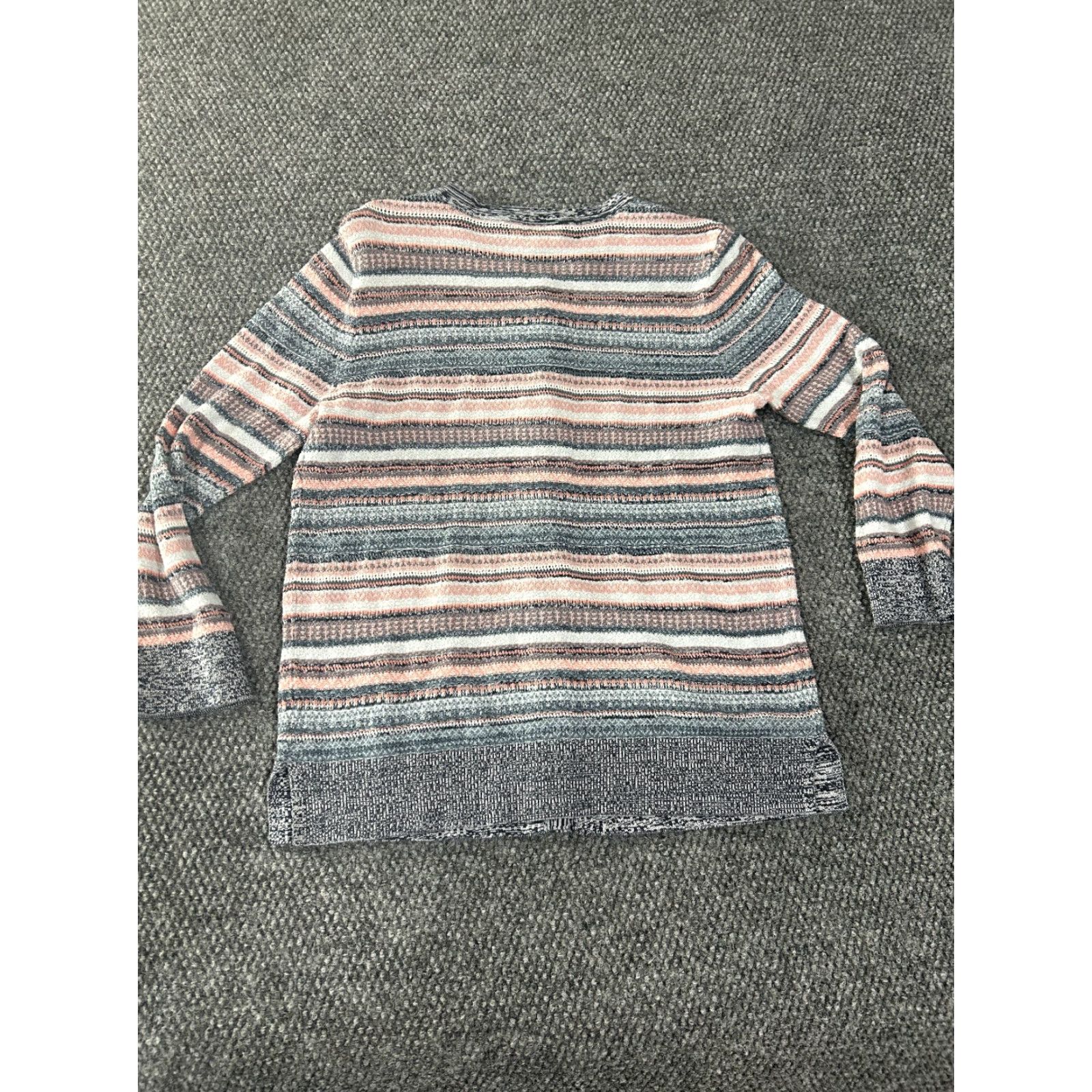 Loft LOFT Cardigan Sweater Womens Medium Gray Pink Striped Crew Neck Knit Button Front Raglan Sleeve Size M / US 6-8 / IT 42-44 - 7 Thumbnail