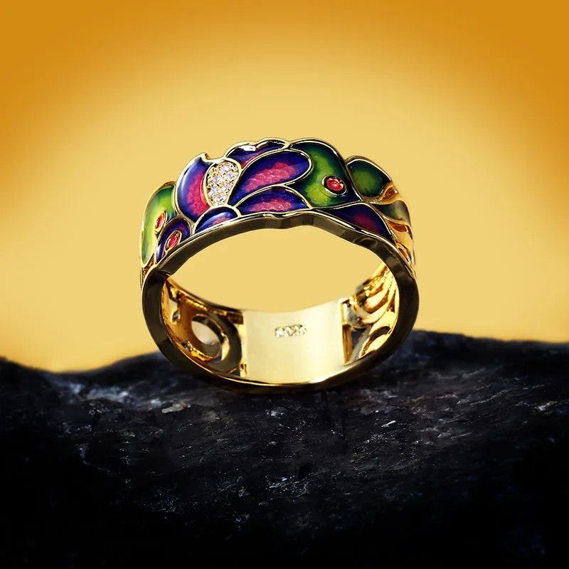 Jewelry Creative Enamel Golden Charming Flower Cubic Zirconia Size ONE SIZE - 2 Thumbnail