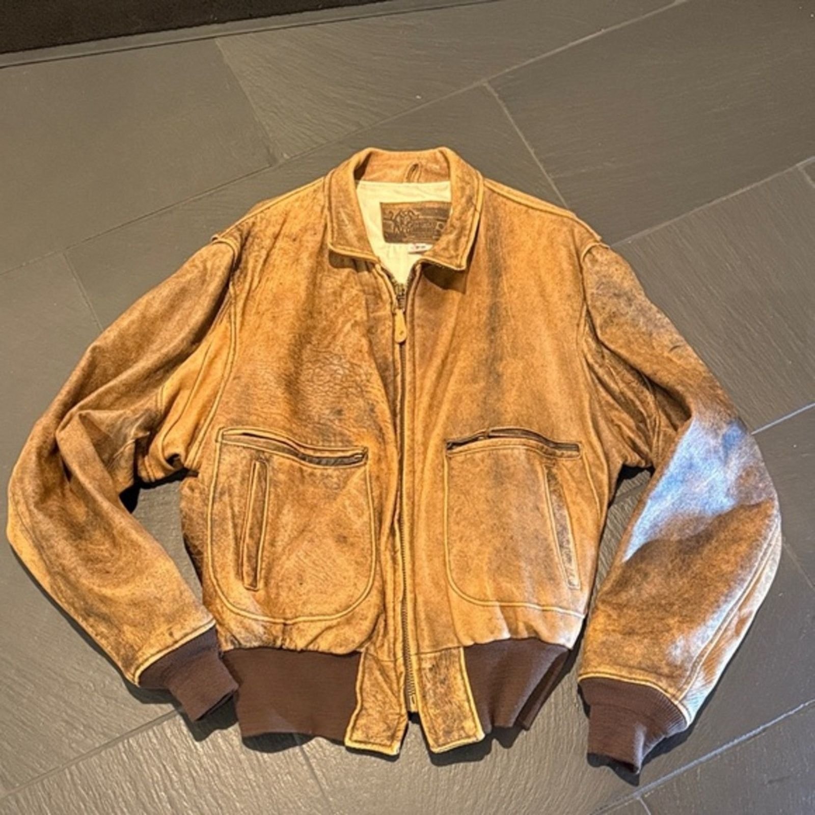 Other Vintage Men's brown distressed, bomber flight jacket size 48 Size US L / EU 52-54 / 3 - 1 Thumbnail