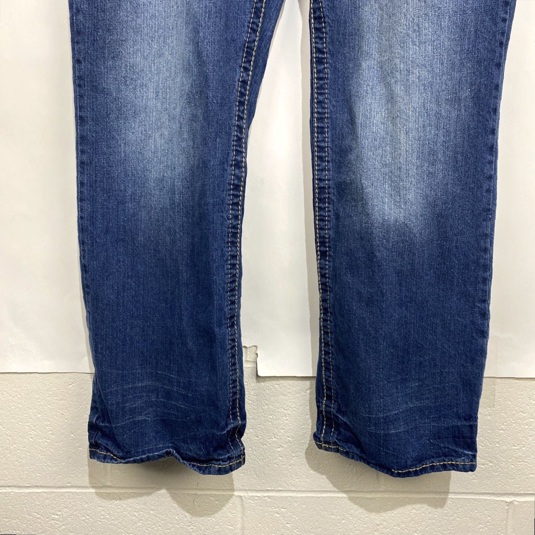 Vintage TK Axel Treadwell Relaxed Straight Leg Jeans Mens 38x32 Blue Distressed Denim Cotton Stretch 5-Pocket Designer Rock USA Cowboy Size US 38 / EU 54 - 6 Thumbnail