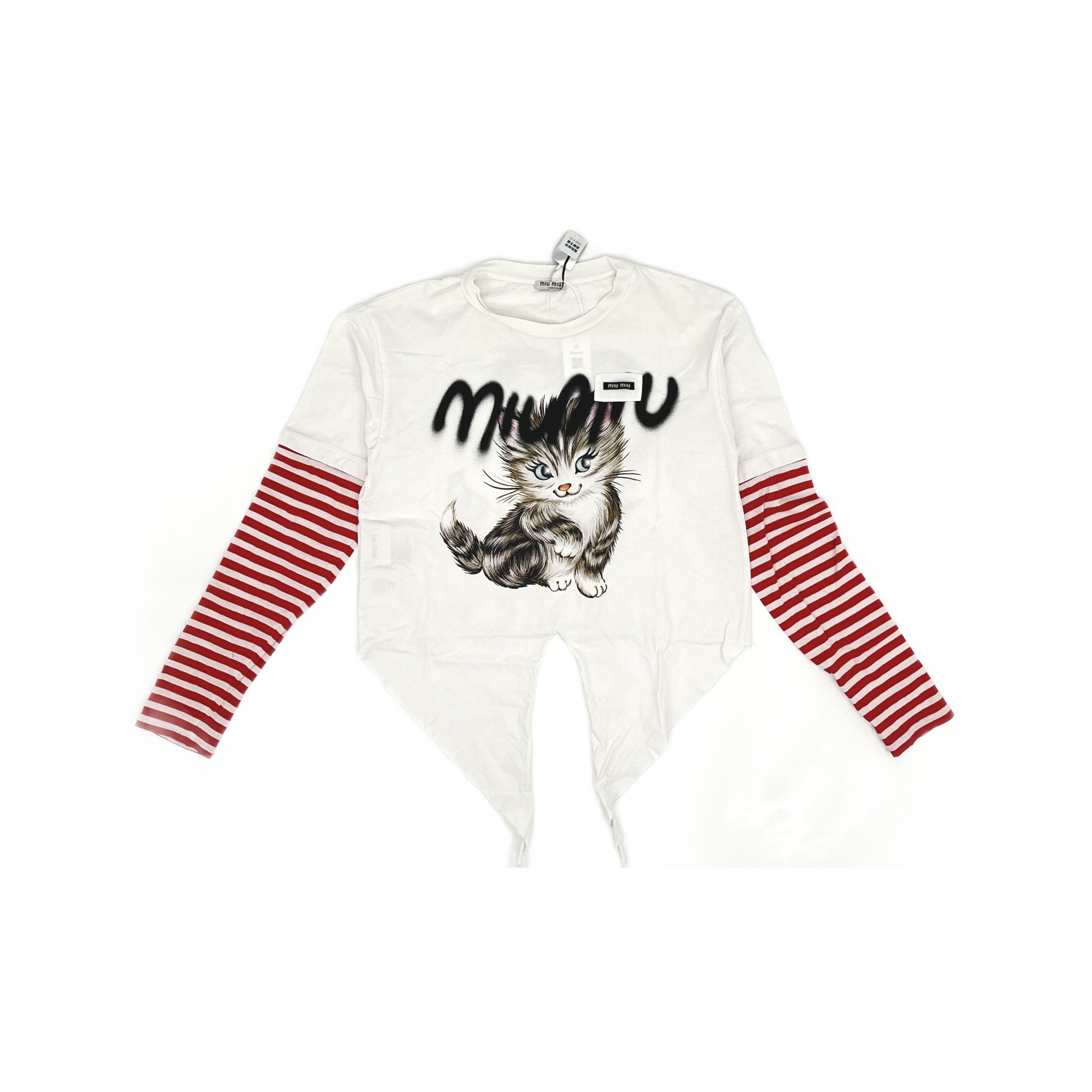 Miu Miu Miu Miu Cat Graphic Striped Long Sleeve T-Shirt Size S Size S / US 4 / IT 40 - 1 Thumbnail