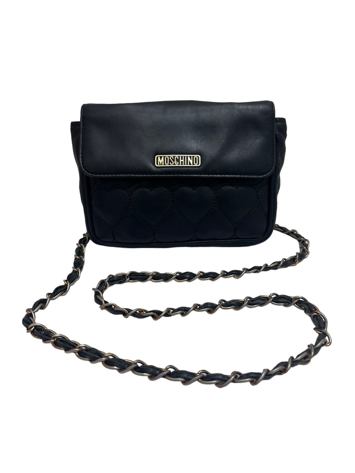 image of Genuine Leather x Moschino Authentic Moschino Gold Chain Lambskin Quilted in Black, Men's