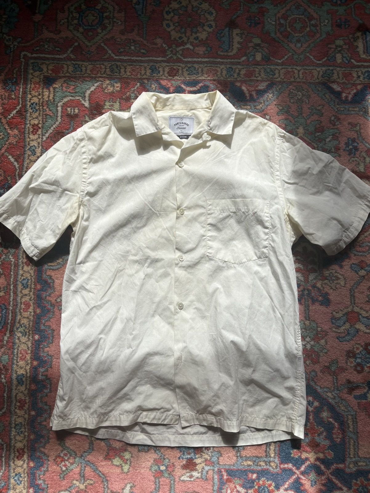 Portuguese Flannel white button up short sleeve shirt