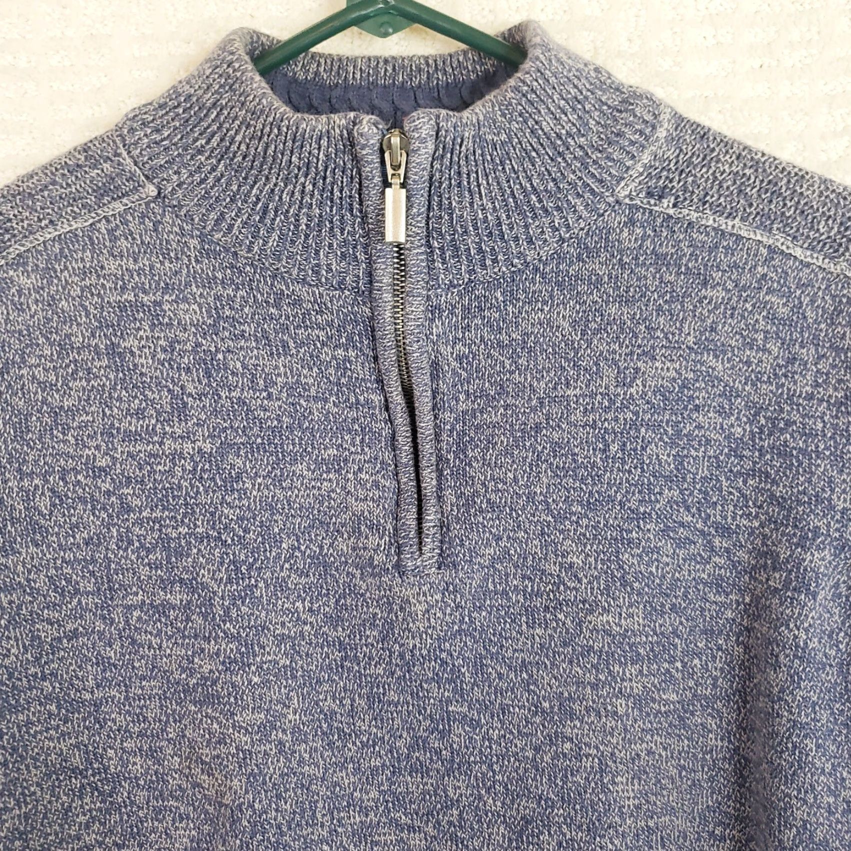 Vintage Threadbare Mens L Blue Denim Look Cotton 1/4 Zip Mock Neck Sweater Shirt Knit Pullover Casual Womens? Mens? Size US L / EU 52-54 / 3 - 3 Thumbnail
