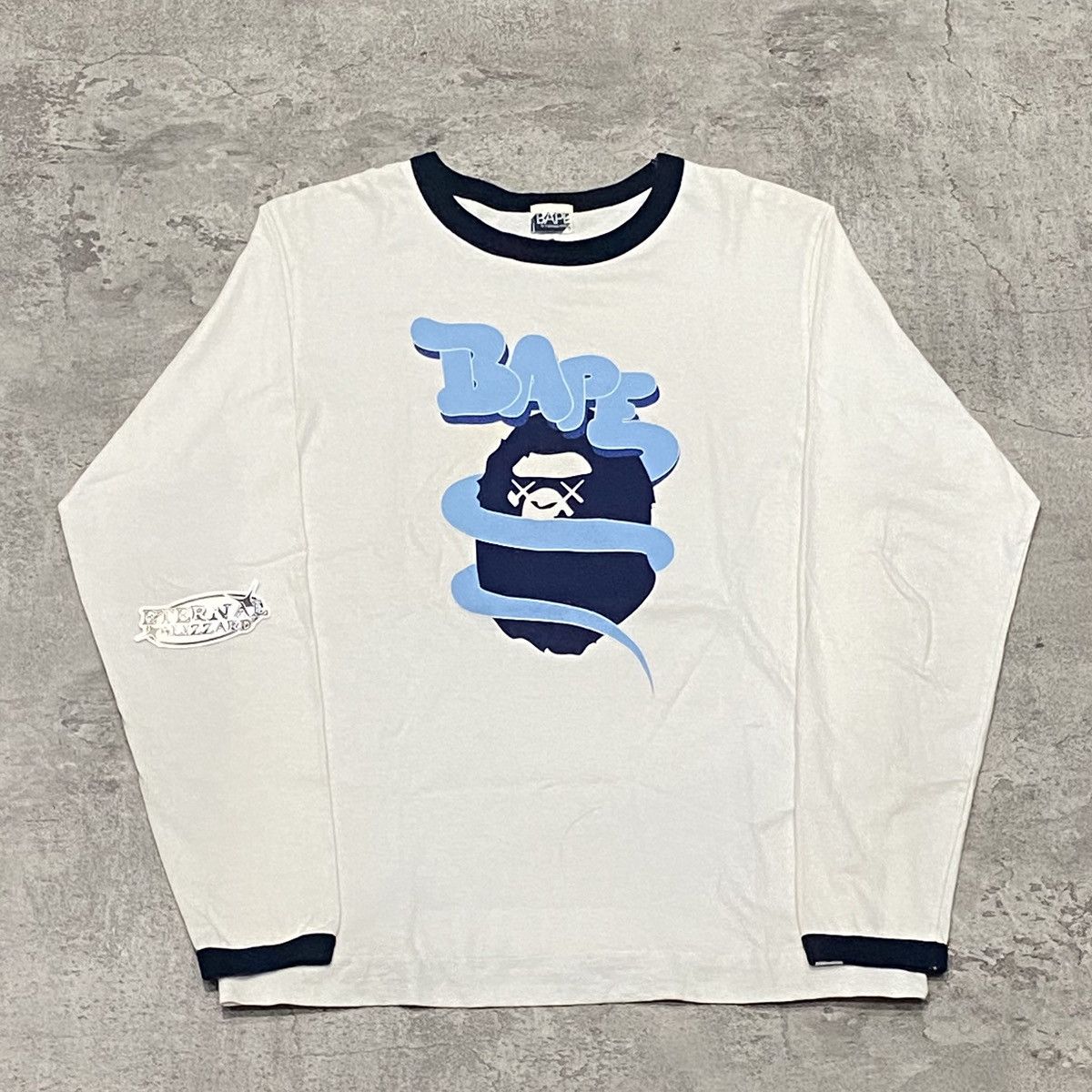 Bape X Kaws Bendy Logo Long Sleeve Tshirt