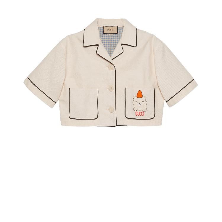 Gucci o1la5ras0526 Cotton Canvas Jacket With Animal Patch in Ivory Size XXS / US 00 / IT 34 - 1 Thumbnail