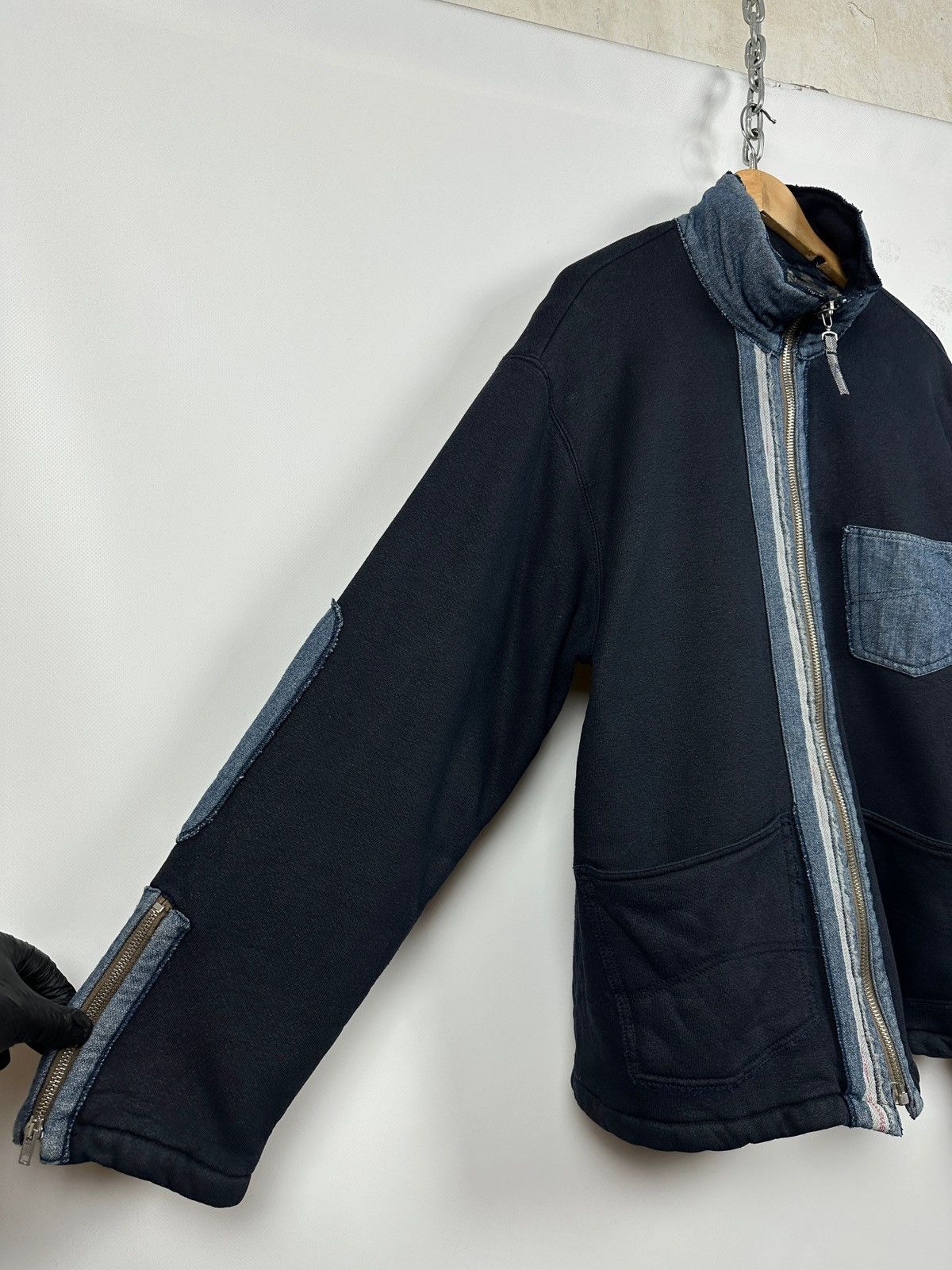 Armani 90s Vintage Armani Jeans Patchwork Hemp/Cotton Navy Jacket Size US XL / EU 56 / 4 - 13 Thumbnail