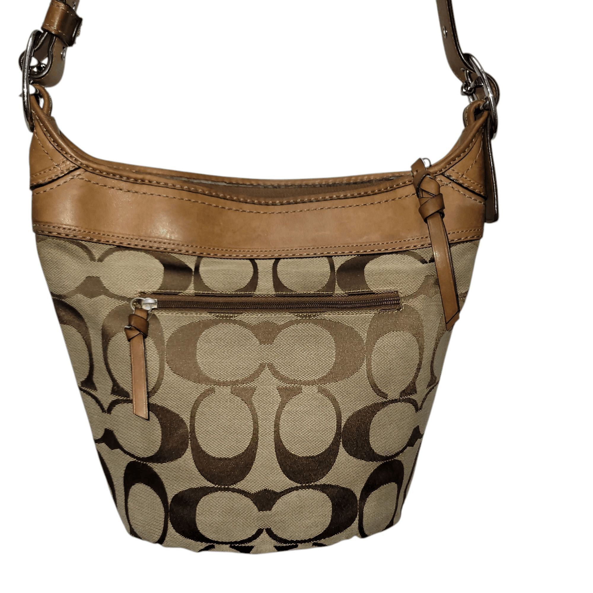 Coach Coach F13358 Brown Canvas Leather Trim Hobo Shoulder Bag Size ONE SIZE - 1 Thumbnail