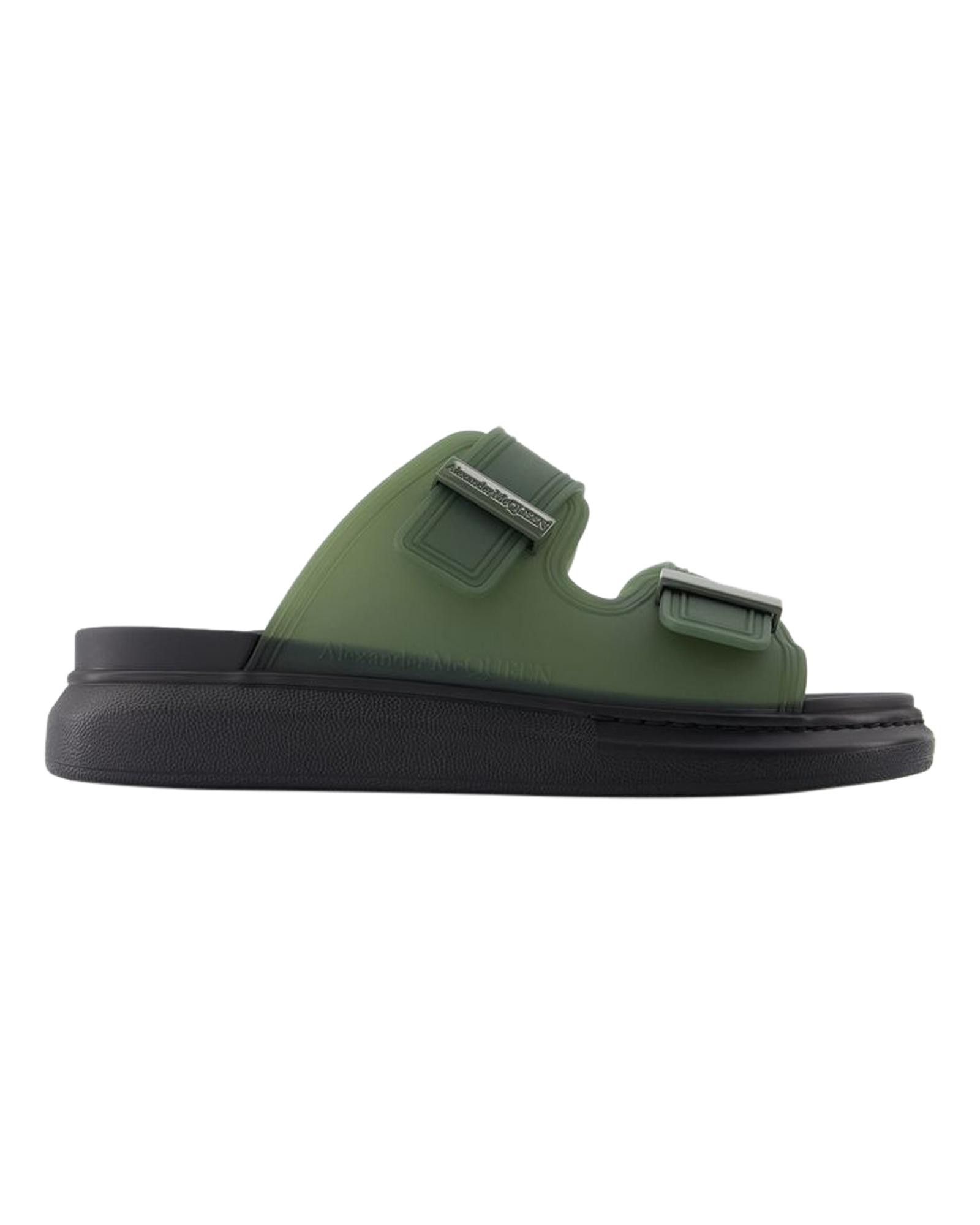 image of Alexander Mcqueen Khaki Calfskin Rubber Sandals in Green/Khaki, Men's (Size 9)