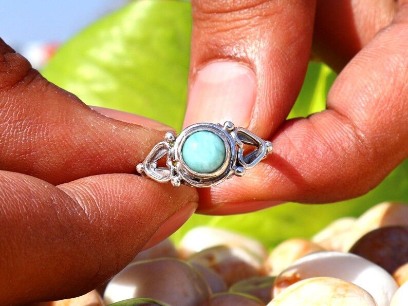 Handmade Handmade Larimar Ring, 925 Sterling Silver Ring, Women Gifts Size ONE SIZE - 1 Thumbnail