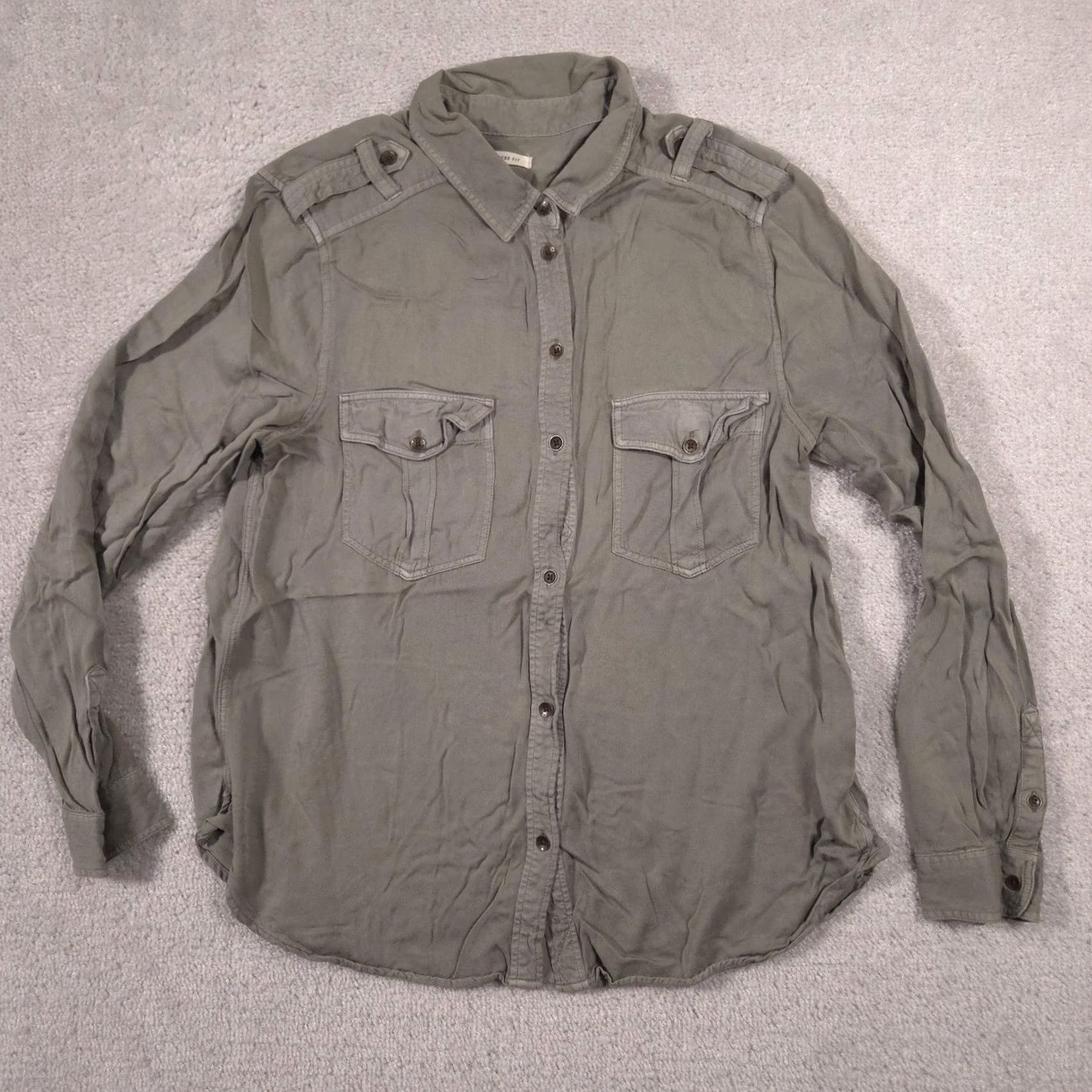 American Eagle Outfitters American Eagle Outfitters Shirt Womens Medium Green Military Long Sleeve Top Size M / US 6-8 / IT 42-44 - 2 Thumbnail