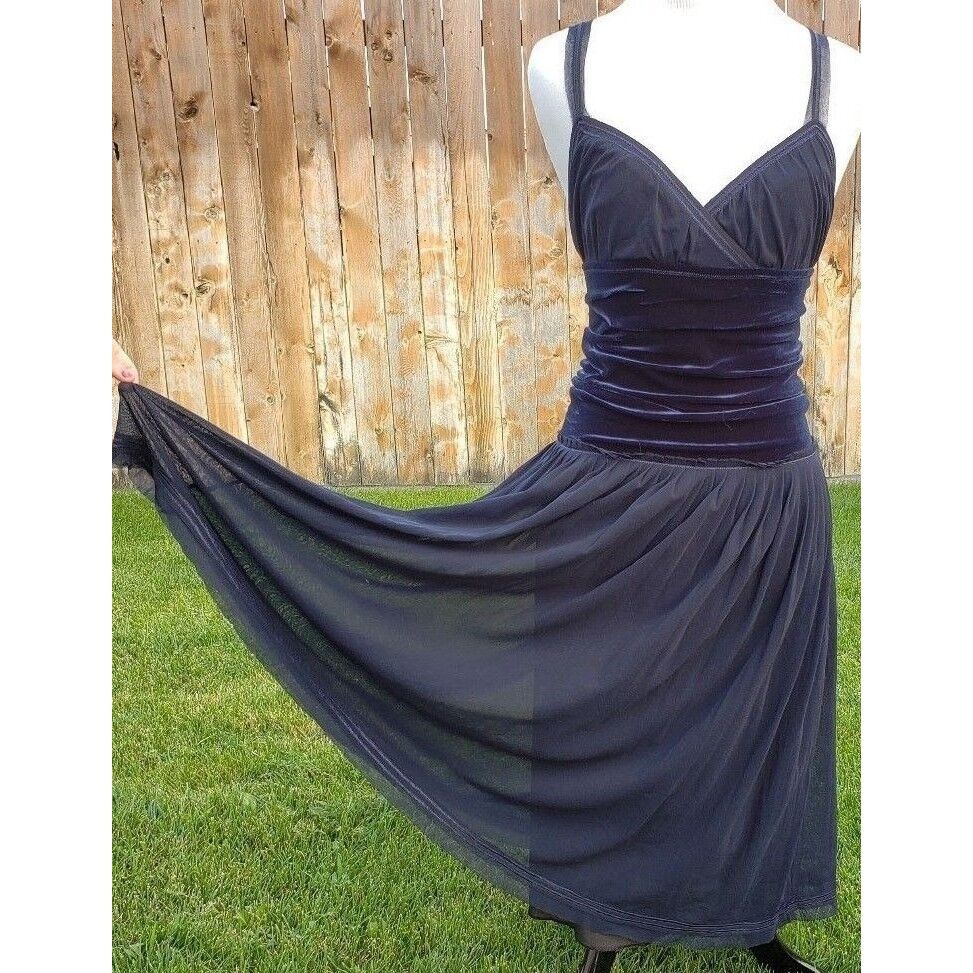 FUZZI Fuzzi Velvet Dress Womens 6 Blue Silk Chiffon Layered Italy Size S / US 4 / IT 40 - 4 Thumbnail