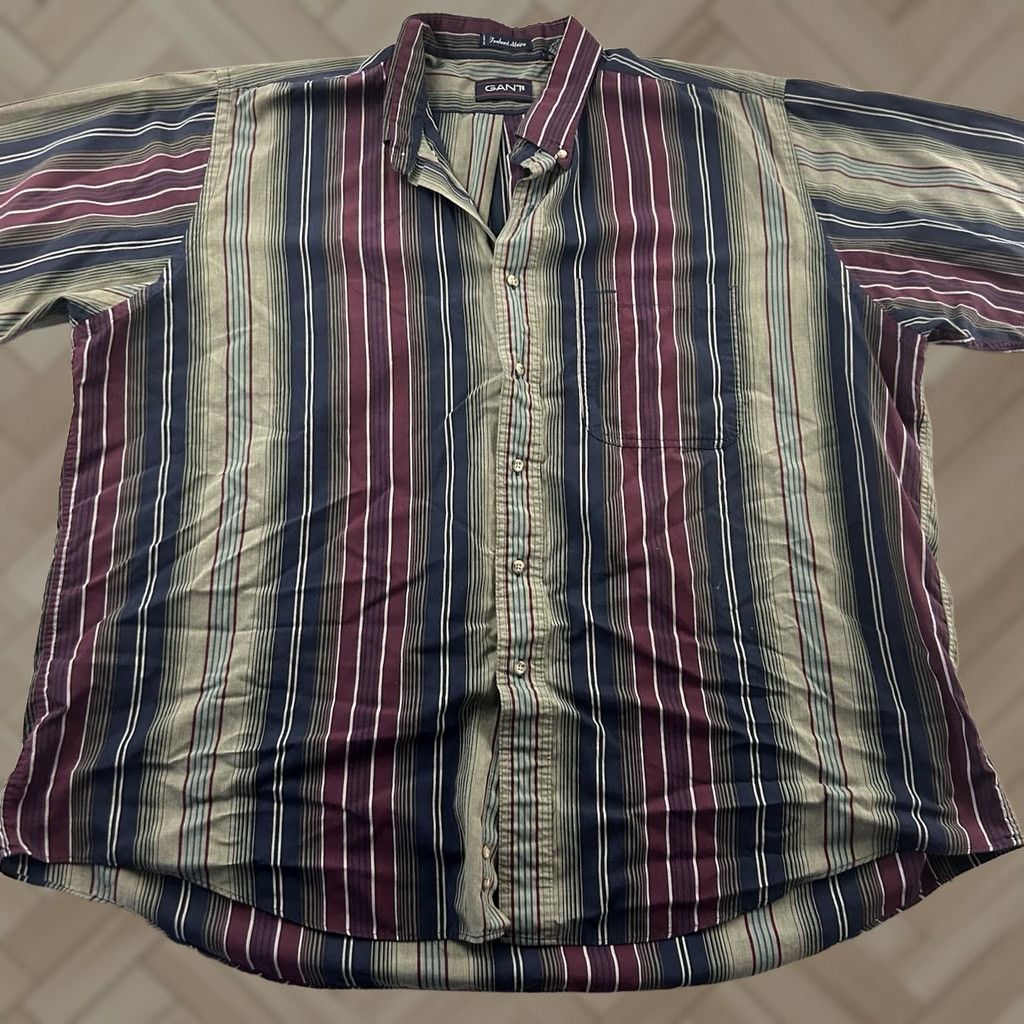 Gant GANT Foxhunt Striped Short Sleeve Button Front Shirt Men 2X Maroon Green Size US XXL / EU 58 / 5 - 1 Thumbnail