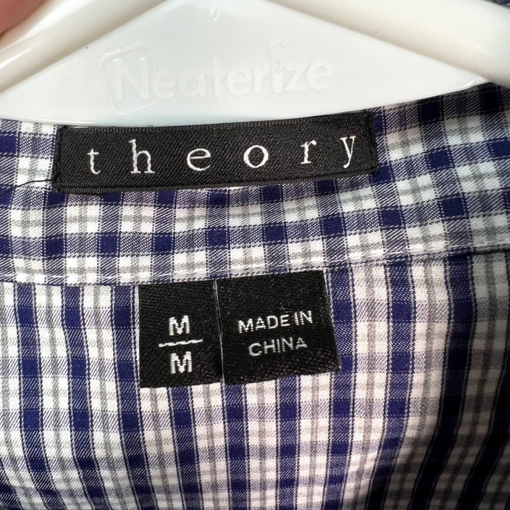 Theory Theory Button-Up Shirt Cotton Long Sleeve Blue & White Checkered Womens Medium Size M / US 6-8 / IT 42-44 - 3 Thumbnail