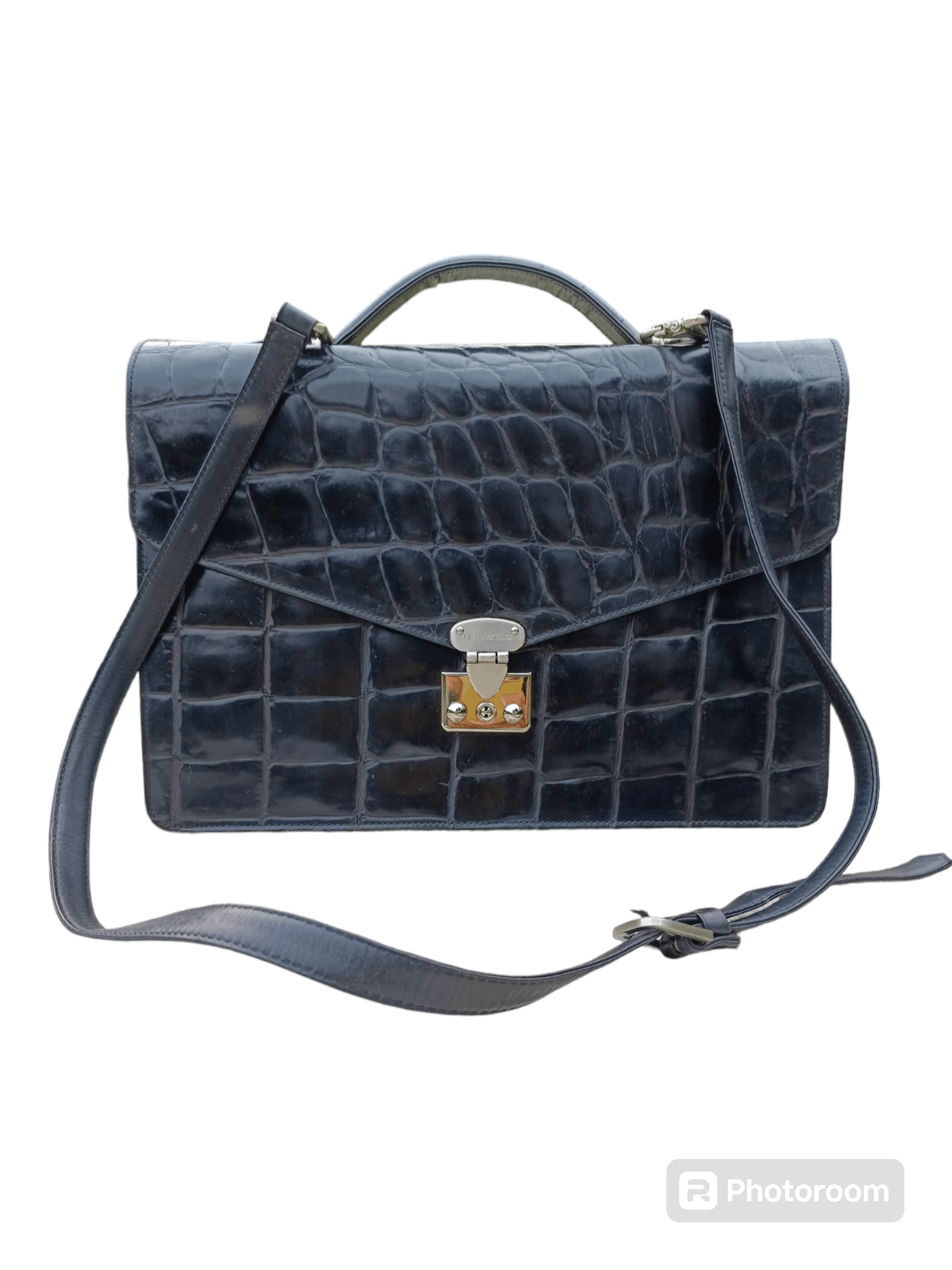 Versace VERSACE CROCODILE EMBOSSED LEATHER BRIEFCASE BUSINES BAG Size ONE SIZE - 1 Thumbnail