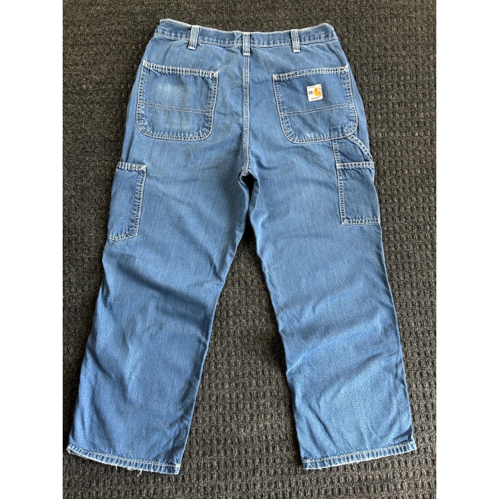 Carhartt VINTAGE Carhartt Jeans 33 x 28 Blue Denim Flame-Resistant Distressed Workwear 90s Mens Bags? Size US 33 - 3 Thumbnail
