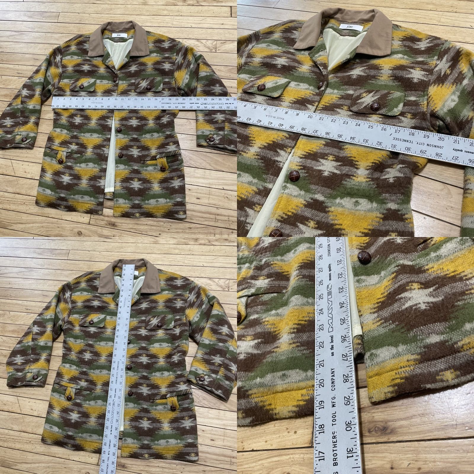 Vintage SUKI Southwestern Jacket Women M Lined Shacket Brown Buttons Green Yellow Hippie Size M / US 6-8 / IT 42-44 - 8 Thumbnail