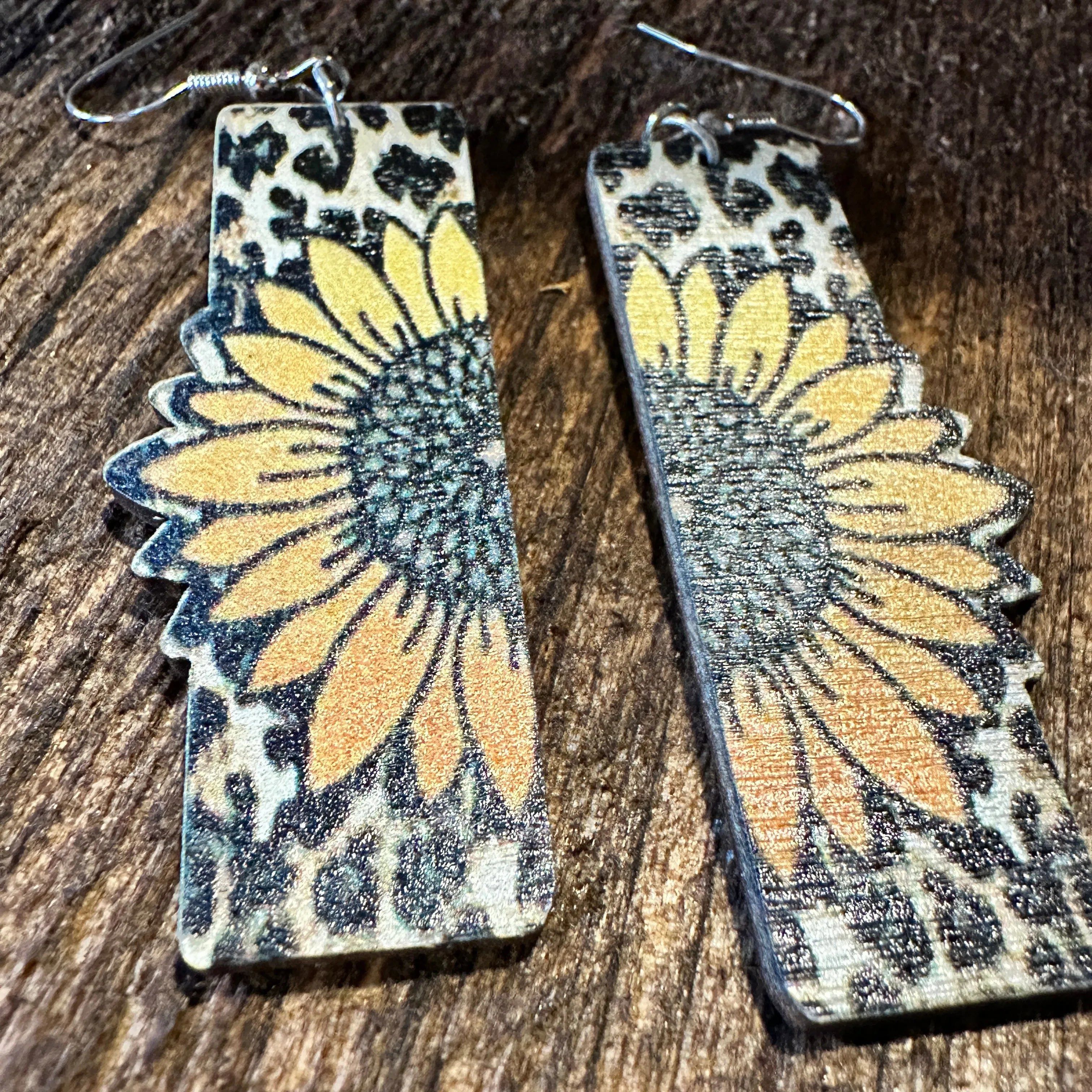 Other Boho Hippie Western Sunflower Stamped Leather Drop Wire Earr Size ONE SIZE - 7 Thumbnail