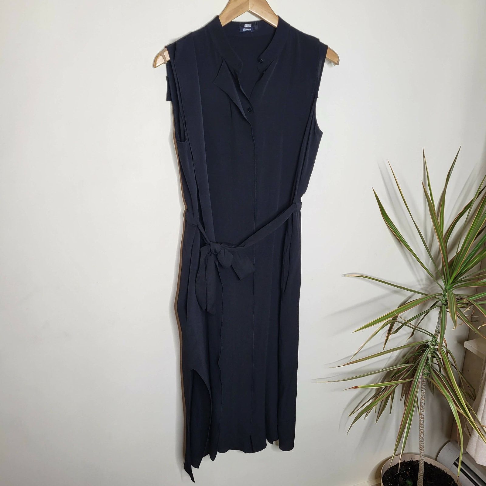 Jil Sander Jil Sander Silk Black Sleeveless Button Midi Shirt Dress 40 Size S / US 4 / IT 40 - 1 Thumbnail