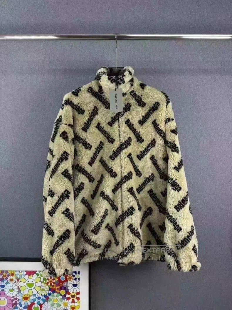 Balenciaga Barrage Full Logo Zipper Teddy Jacket