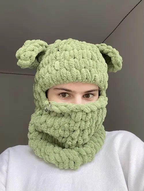 Handmade Handmade Knitted Balaclava Ski Mask Shrek Teddy Bear Style Size ONE SIZE - 1 Thumbnail