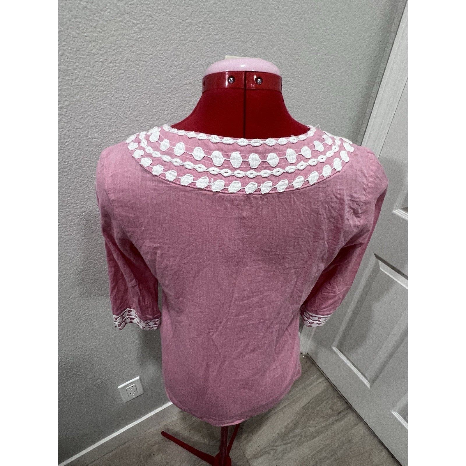 Boden Boden Light Pink Kaftan Cotton Crochet Embroidered Tunic Top Size XS / US 0-2 / IT 36-38 - 12 Thumbnail