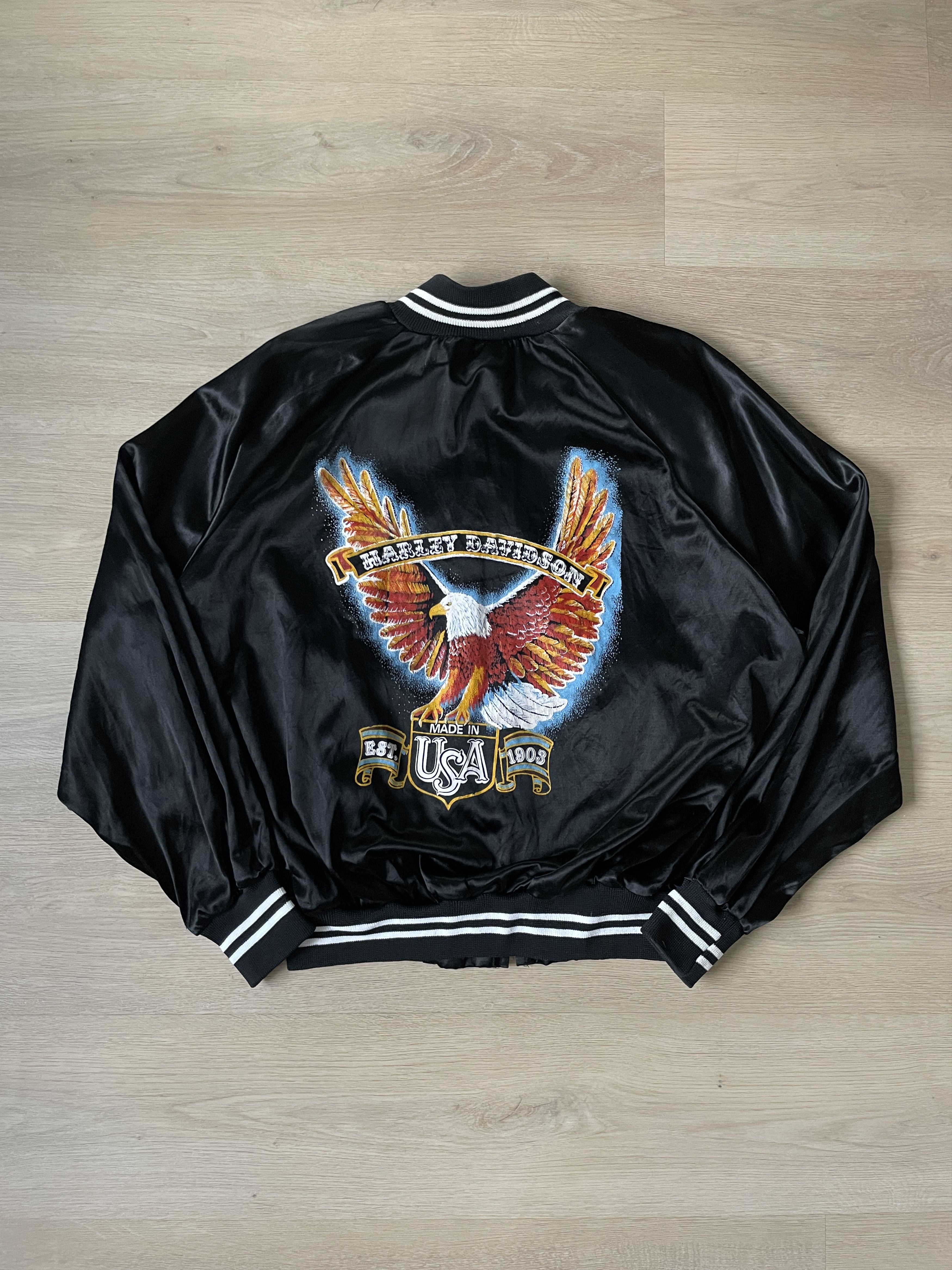 Harley Davidson × Vintage 80s Boxy Harley Davidson Satin Jacket Size US XL / EU 56 / 4 - 1 Thumbnail