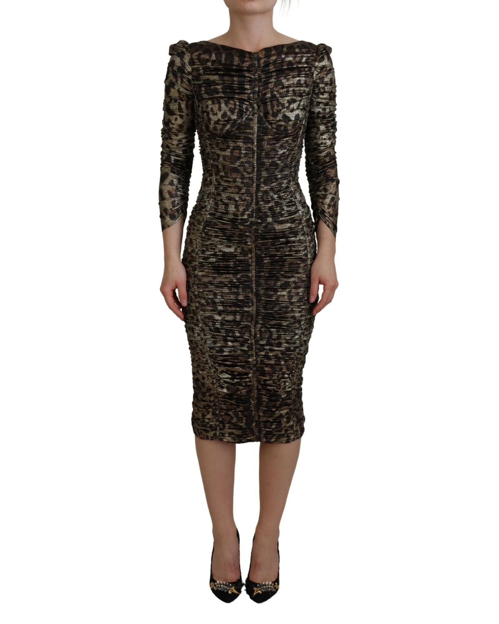 Image of Dolce Gabbana Leopard Print Bodycon Midi Dress, Women's (Size XS)