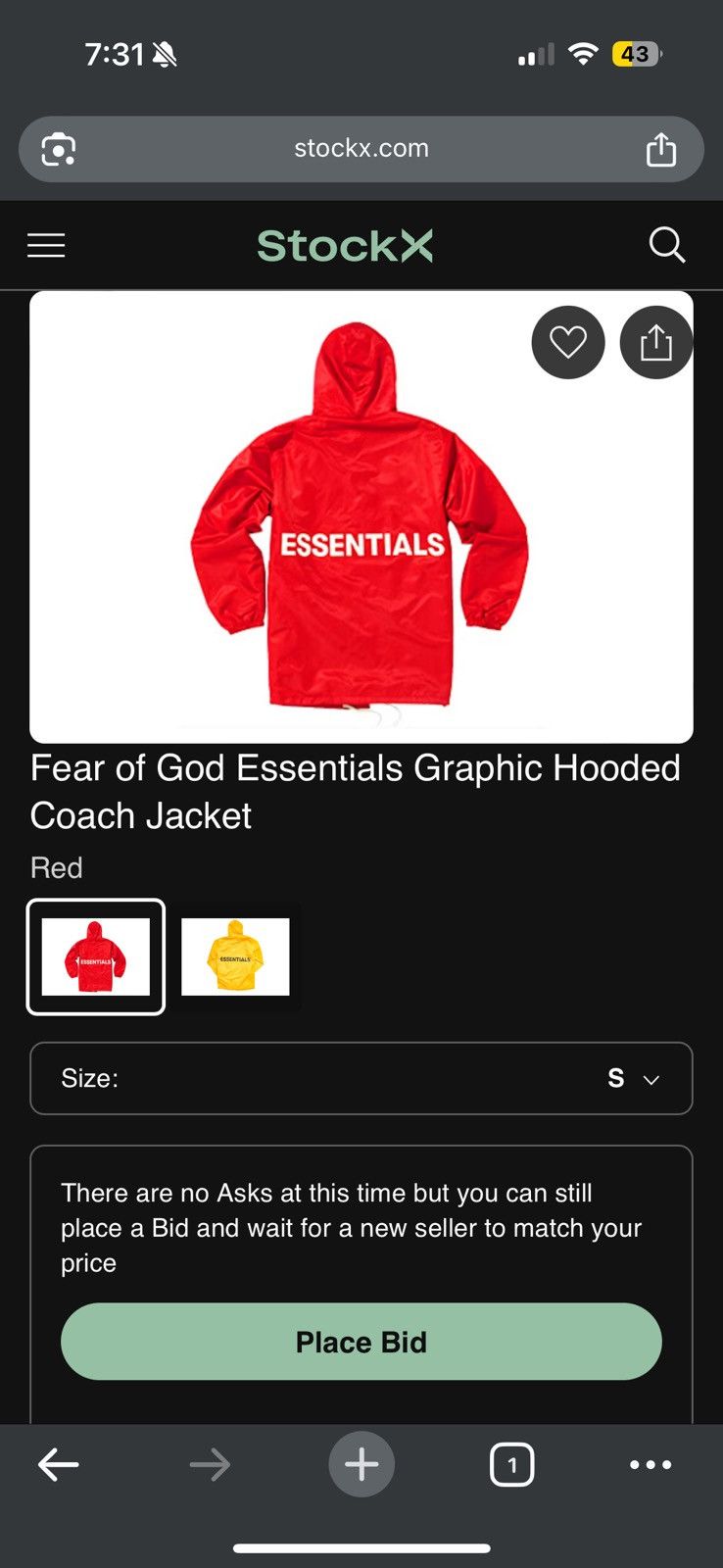 Fear of God FOG Fear of God Essentials Graphic Hooded Jacket SZ S Red💥 Size US S / EU 44-46 / 1 - 12 Thumbnail