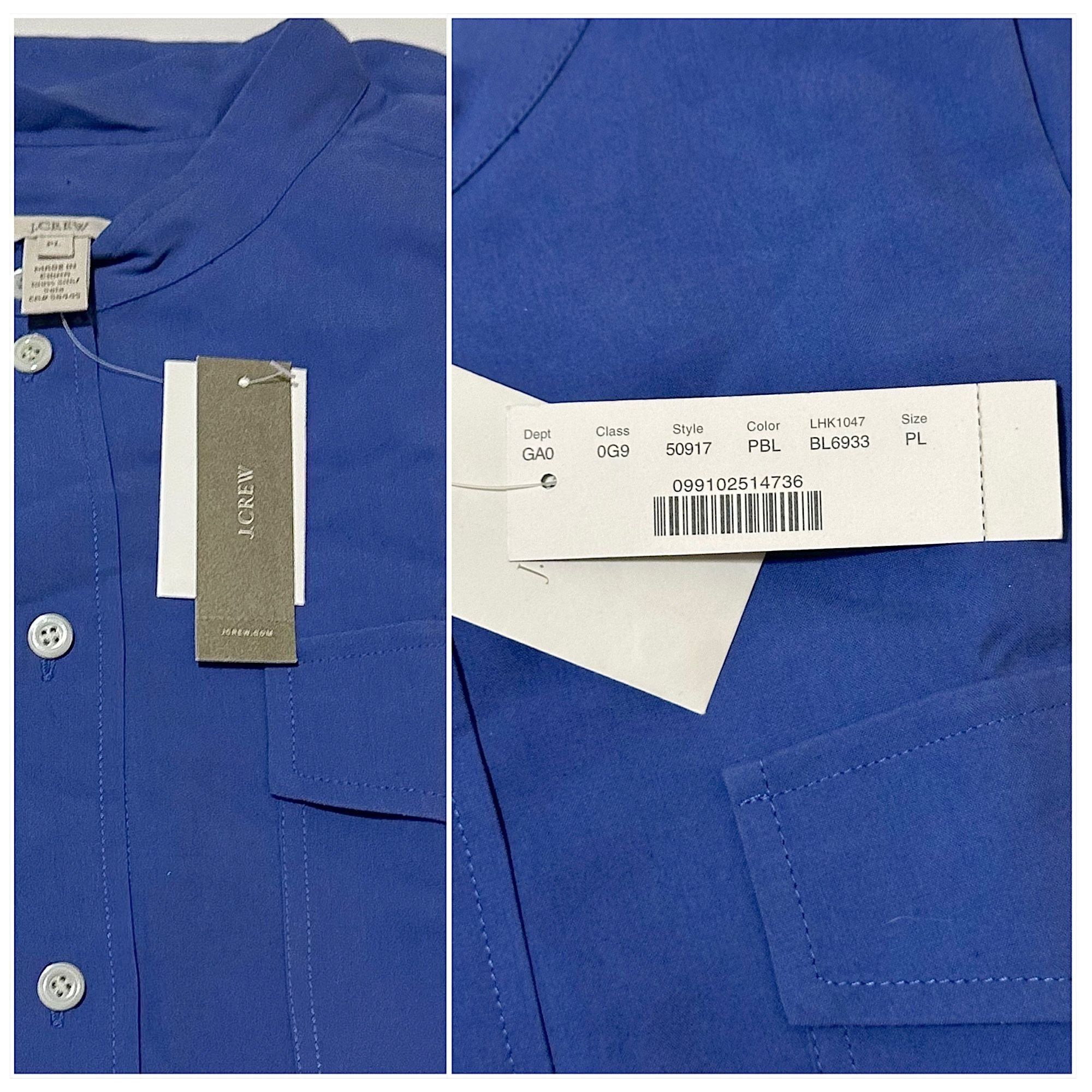 J.Crew J. Crew Blue Silk Long-Sleeve Button-Front Band Collar Shirt Size L / US 10 / IT 46 - 5 Thumbnail