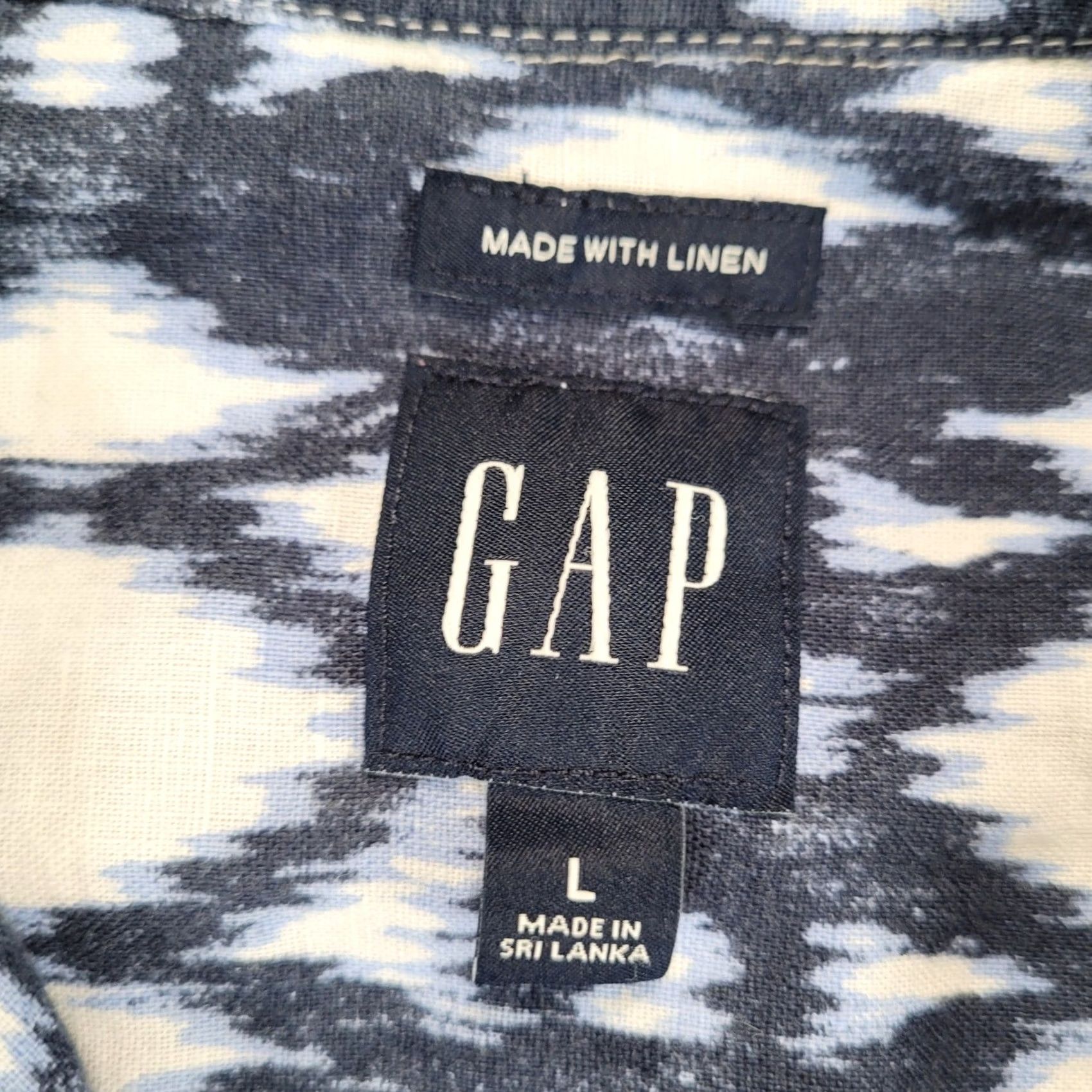 Gap GAP Mens L Linen Blend Short Sleeve Button Up Shirt Indigo Ikat Print Size US L / EU 52-54 / 3 - 2 Thumbnail