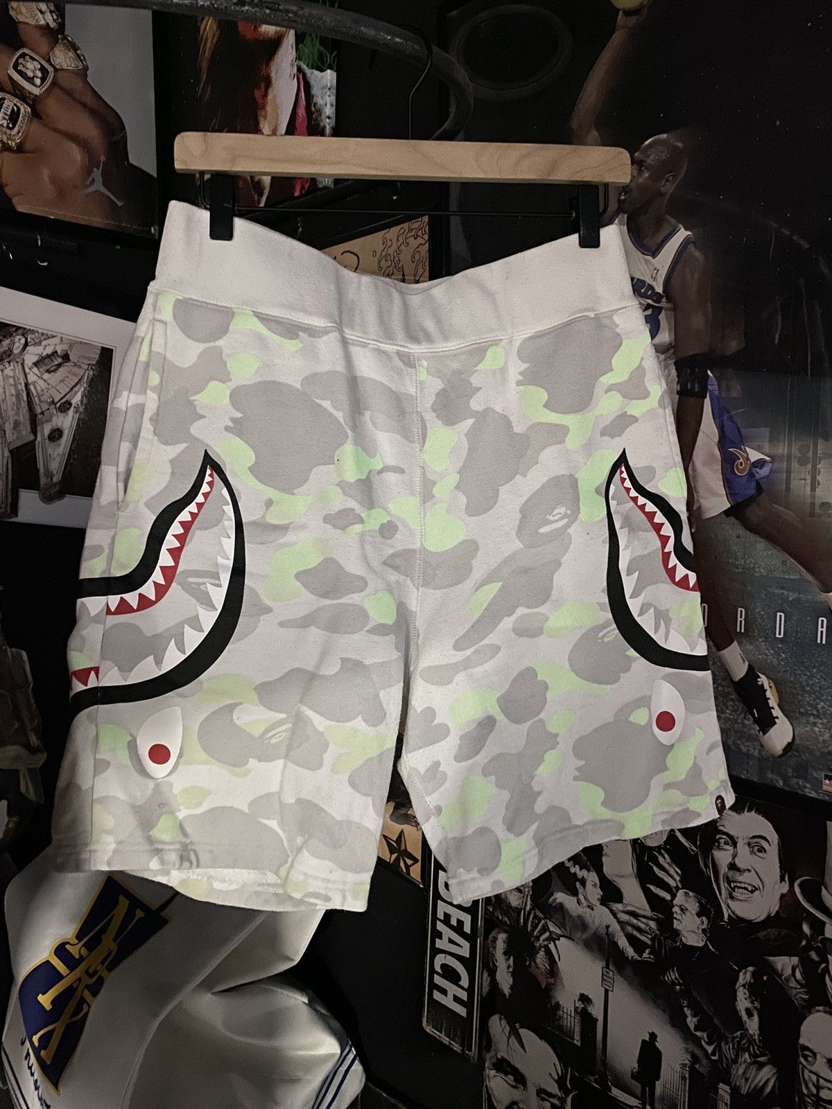 A Bathing Ape White Camo Bape Glow Camo Sweat Shorts Medium