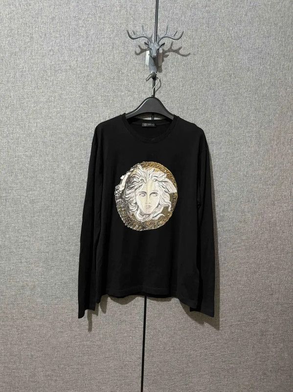 Versace Versace Black Cotton Medusa Long Sleeve Tee 0089 Size US M / EU 48-50 / 2 - 1 Thumbnail