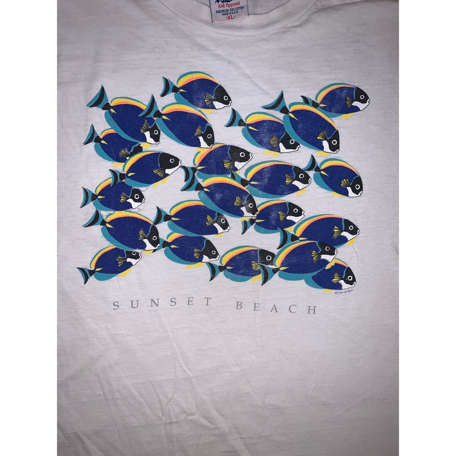 Other × Vintage Sunset Beach Blue Tang Fish T Shirt USA White XL 90s Coastal Size US XL / EU 56 / 4 - 1 Thumbnail