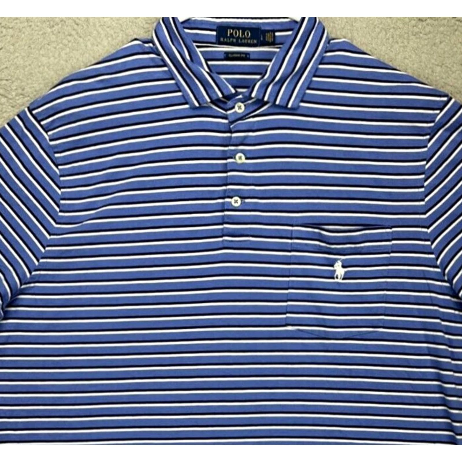 Polo Ralph Lauren Polo Ralph Lauren Shirt Adult Large Blue Striped Polo Classic Fit Pony Rugby Men Size US L / EU 52-54 / 3 - 2 Thumbnail