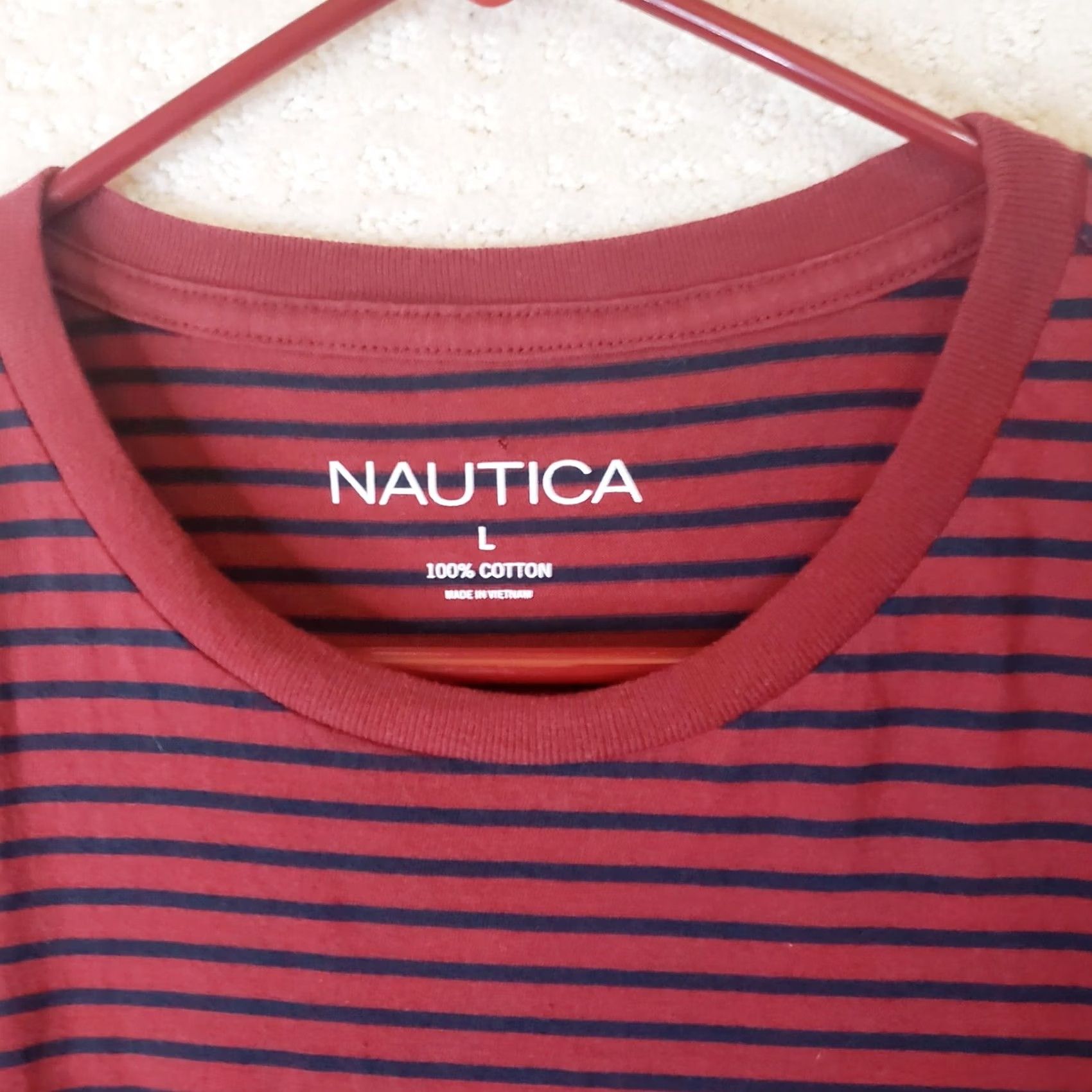 Nautica Nautica Men's Short Sleeve Tee Striped Crew Neck T-Shirt Red L Size US L / EU 52-54 / 3 - 4 Thumbnail