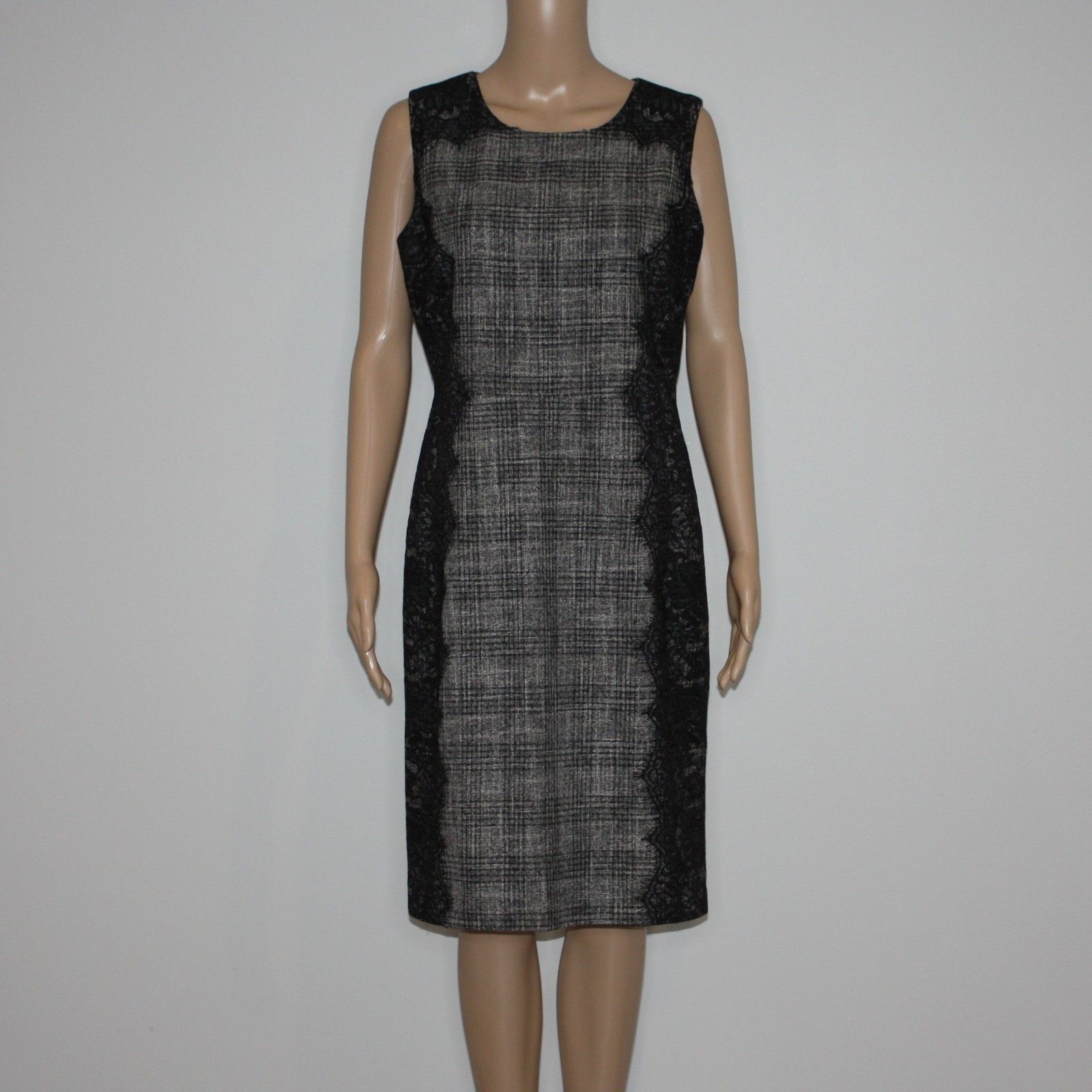Chetta B Black Plaid & Lace Sleeveless Dress NWT MSRP $158